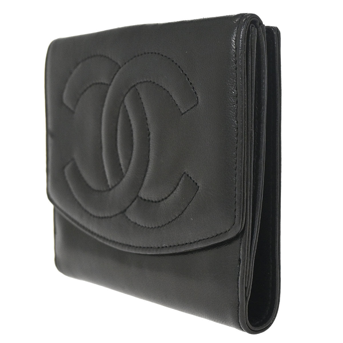 Chanel 1994 - 1996 Trifold Wallet Black Lambskin