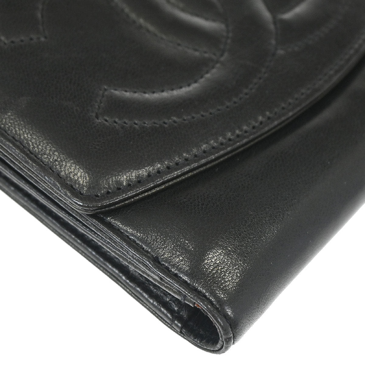 Chanel 1994 - 1996 Trifold Wallet Black Lambskin