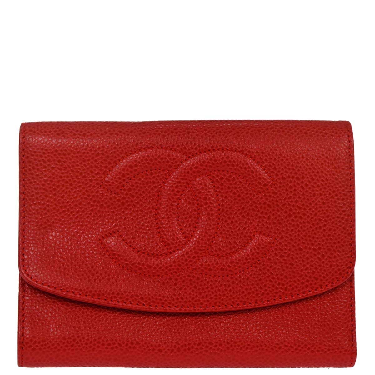 Chanel 1997 - 1999 Red Caviar Skin Trifold Wallet