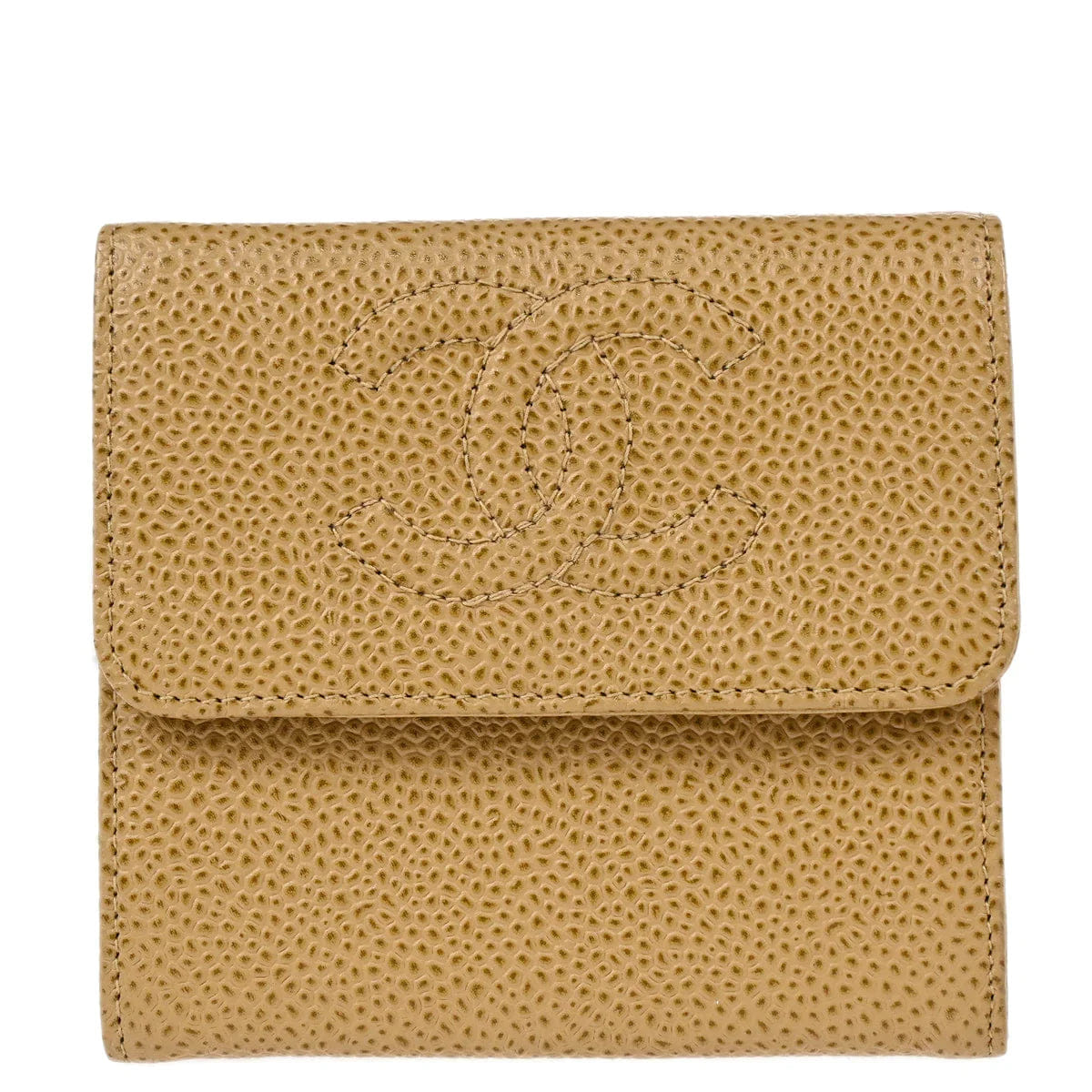 Chanel 2001 - 2003 Beige Caviar Bifold Wallet Purse