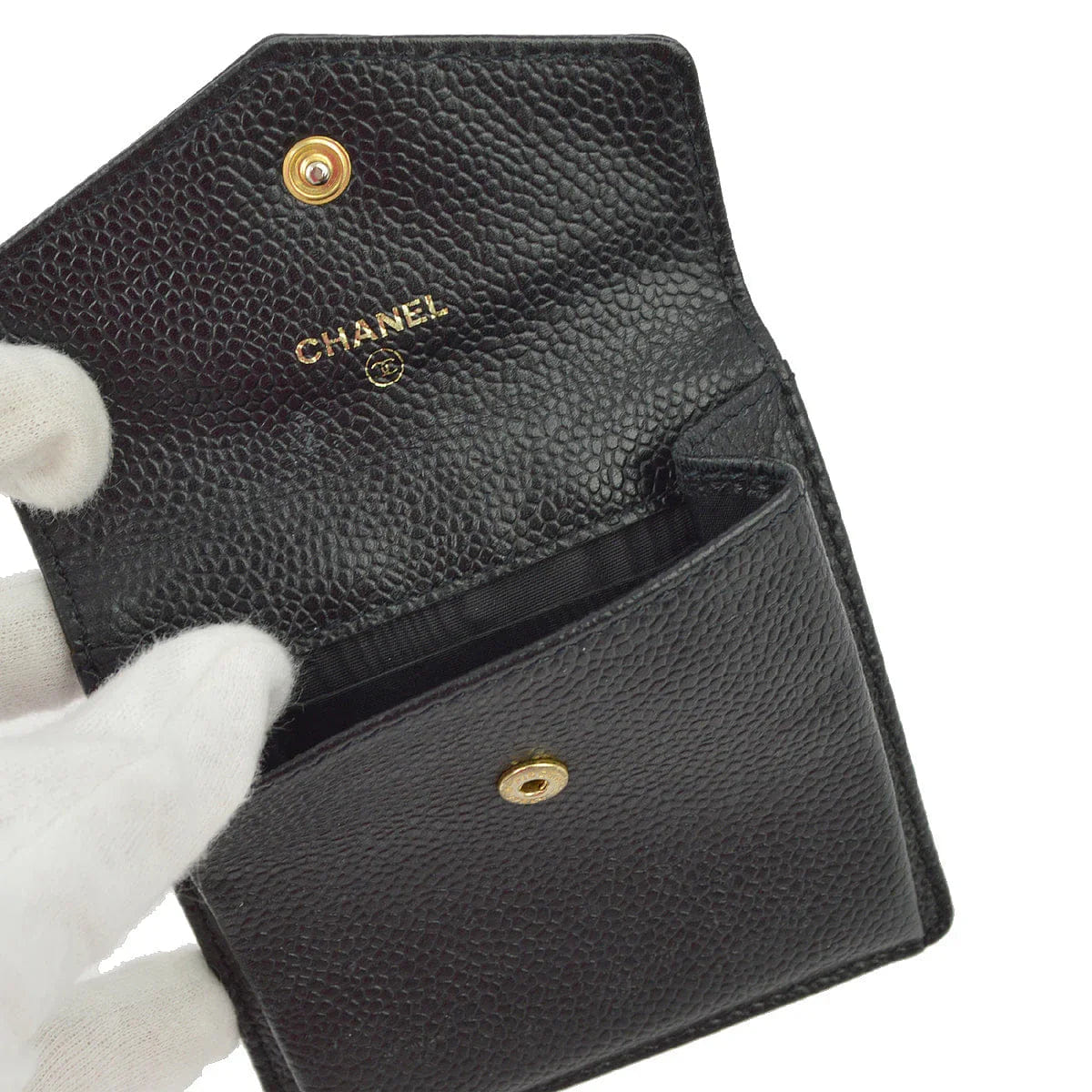 Chanel 1997 - 1999 Black Caviar Coin Purse Wallet