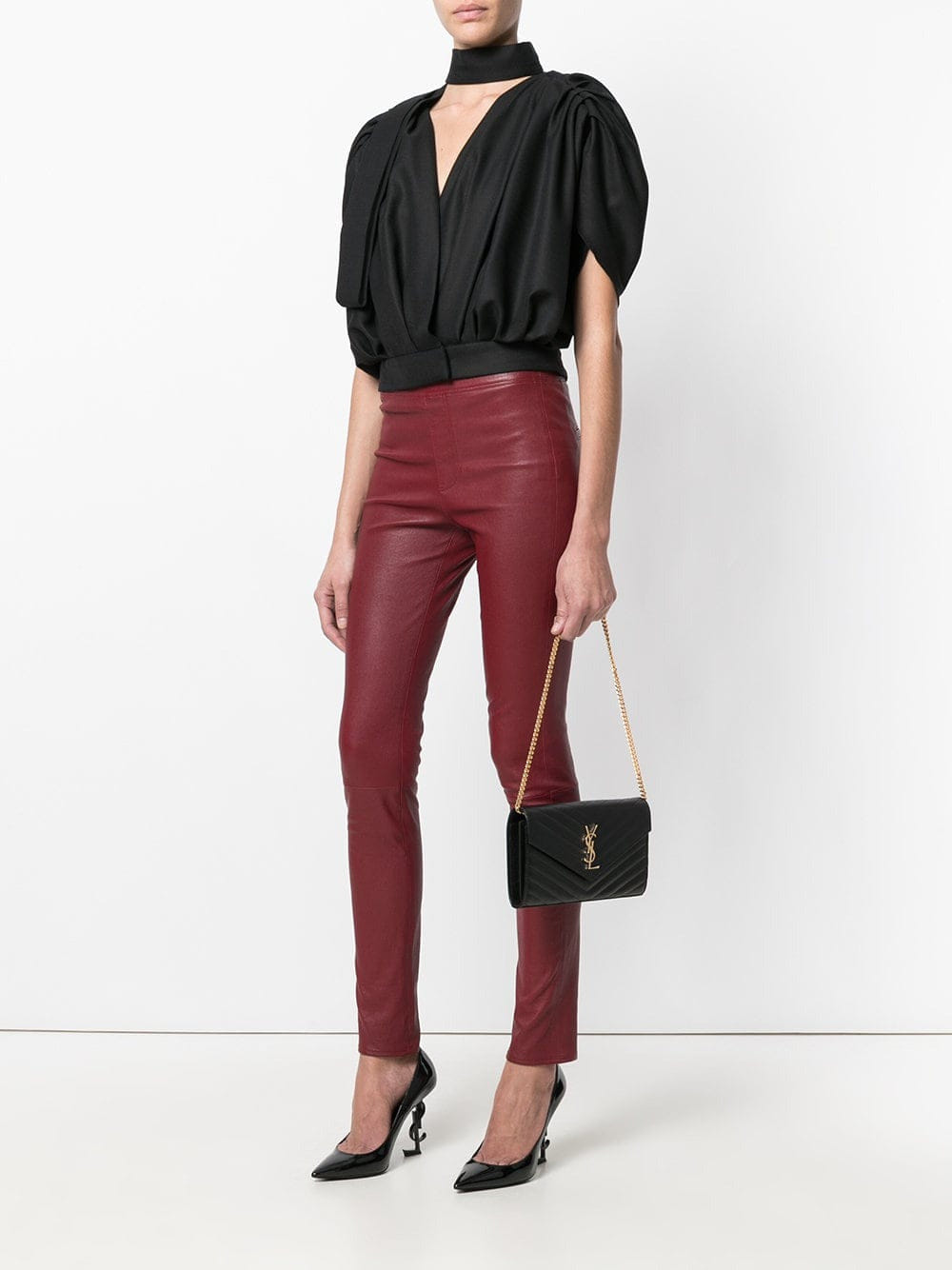 Saint Laurent Women Classic Cassandre Chain Wallet In Grain De Poudre Leather