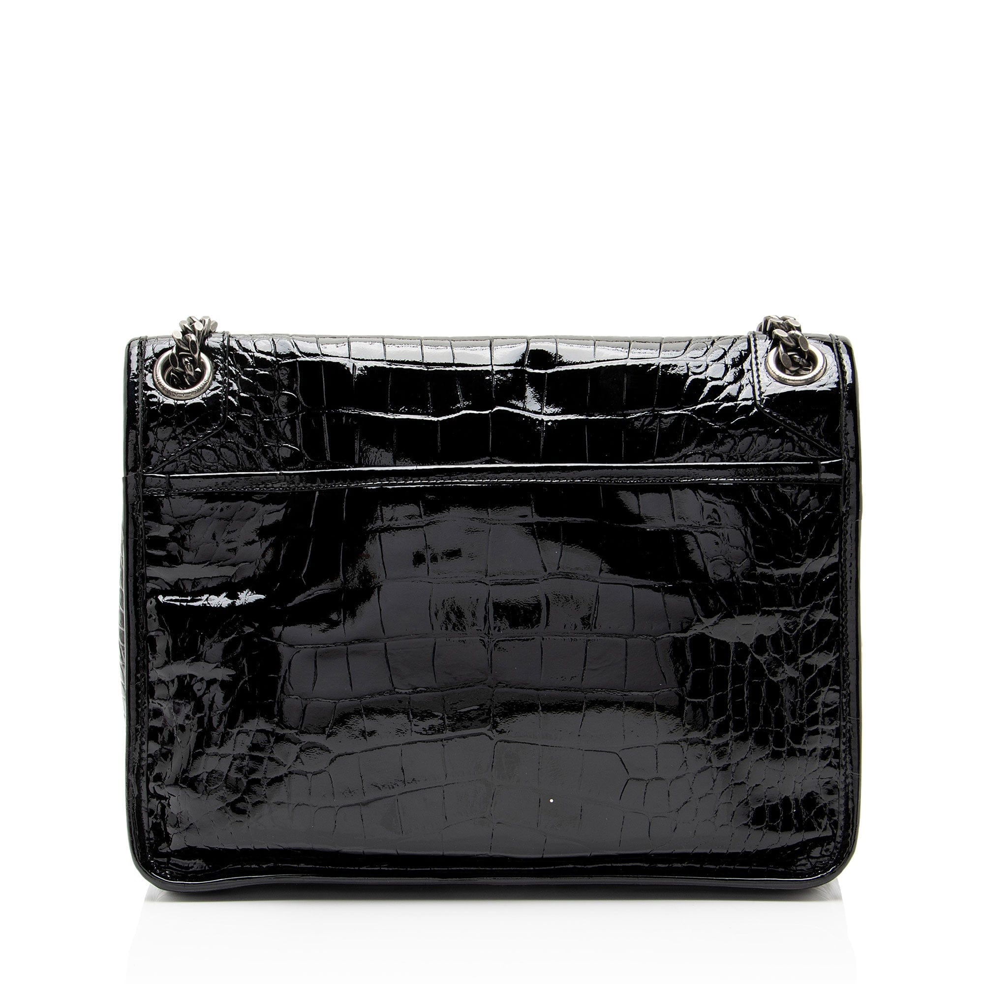 Saint Laurent Patent Croc Embossed Leather Monogram Niki Medium Shoulder Bag