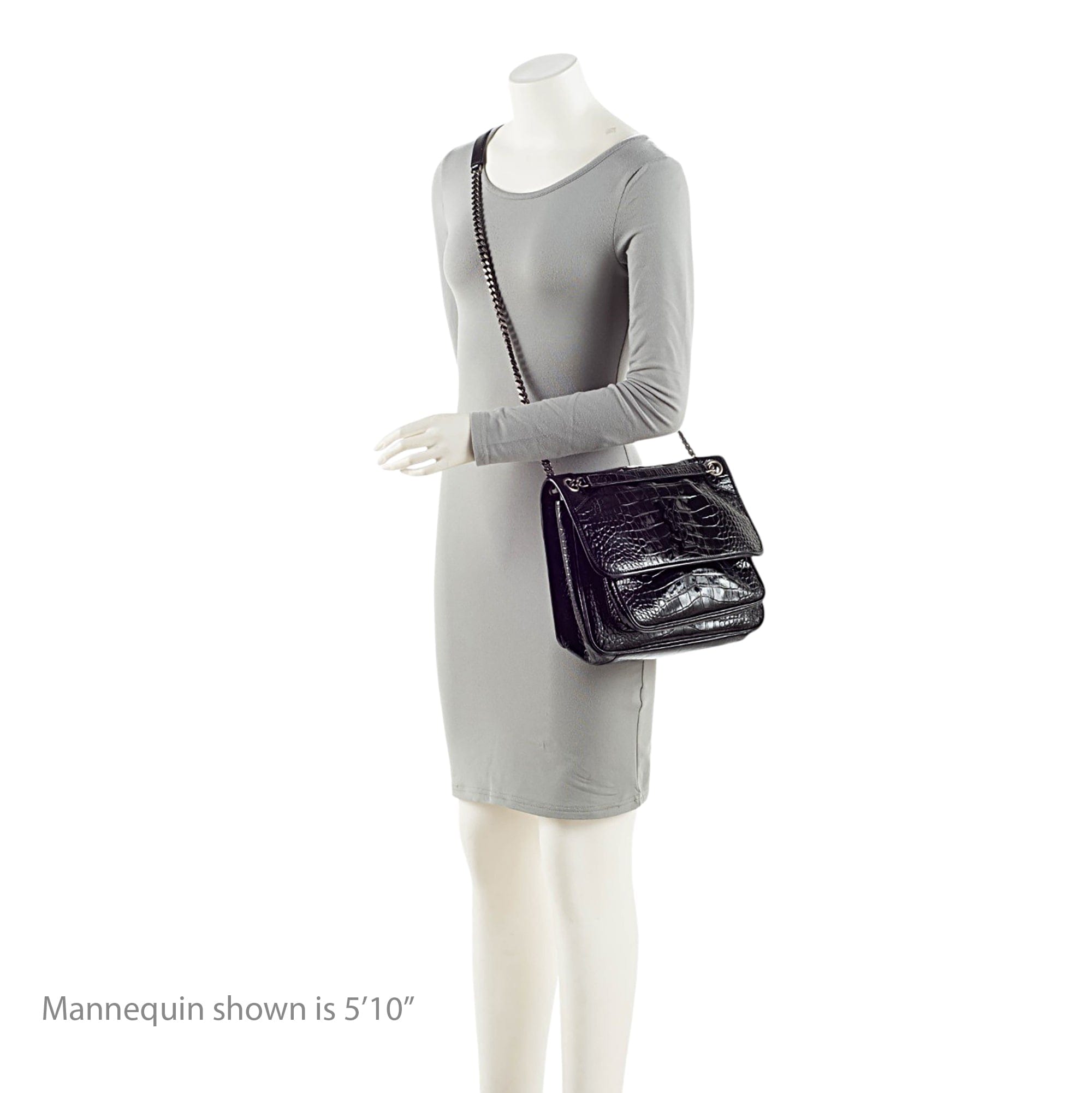Saint Laurent Patent Croc Embossed Leather Monogram Niki Medium Shoulder Bag