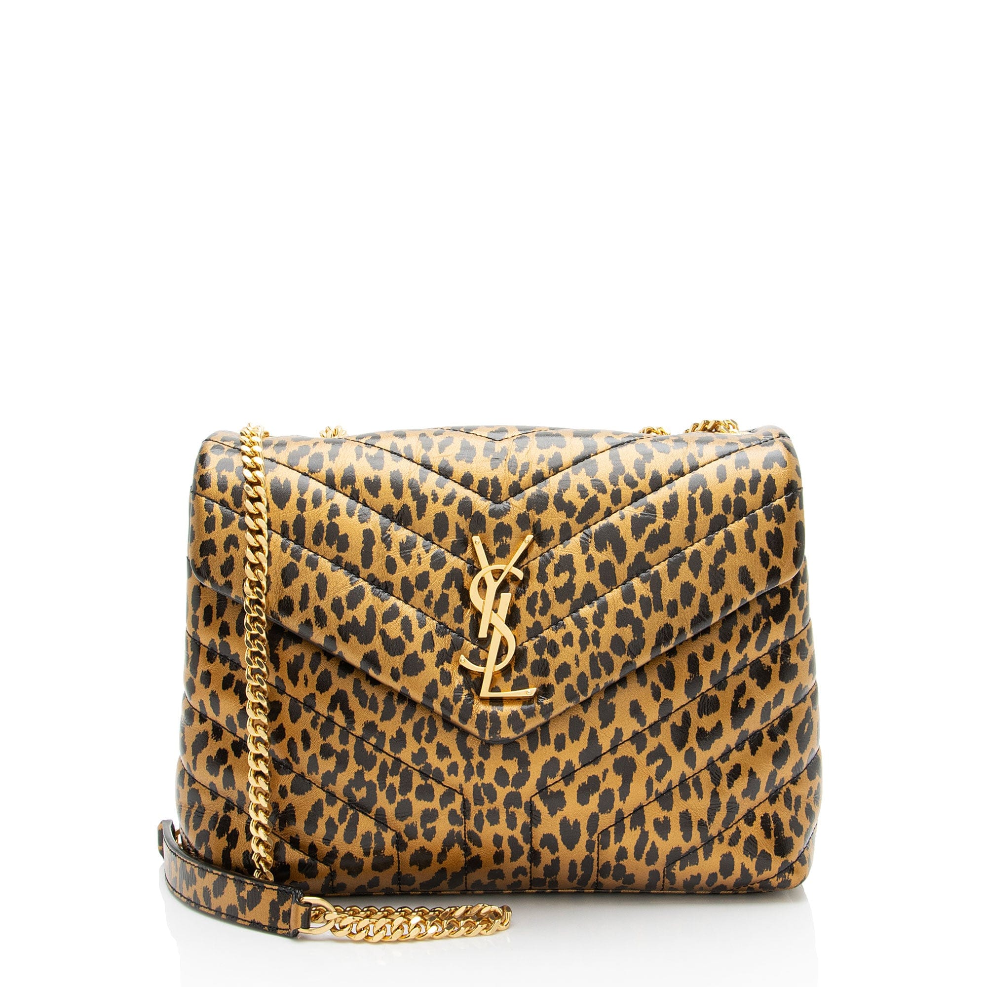 Saint Laurent Leopard Matelasse Calfskin Monogram LouLou Chain Small Shoulder