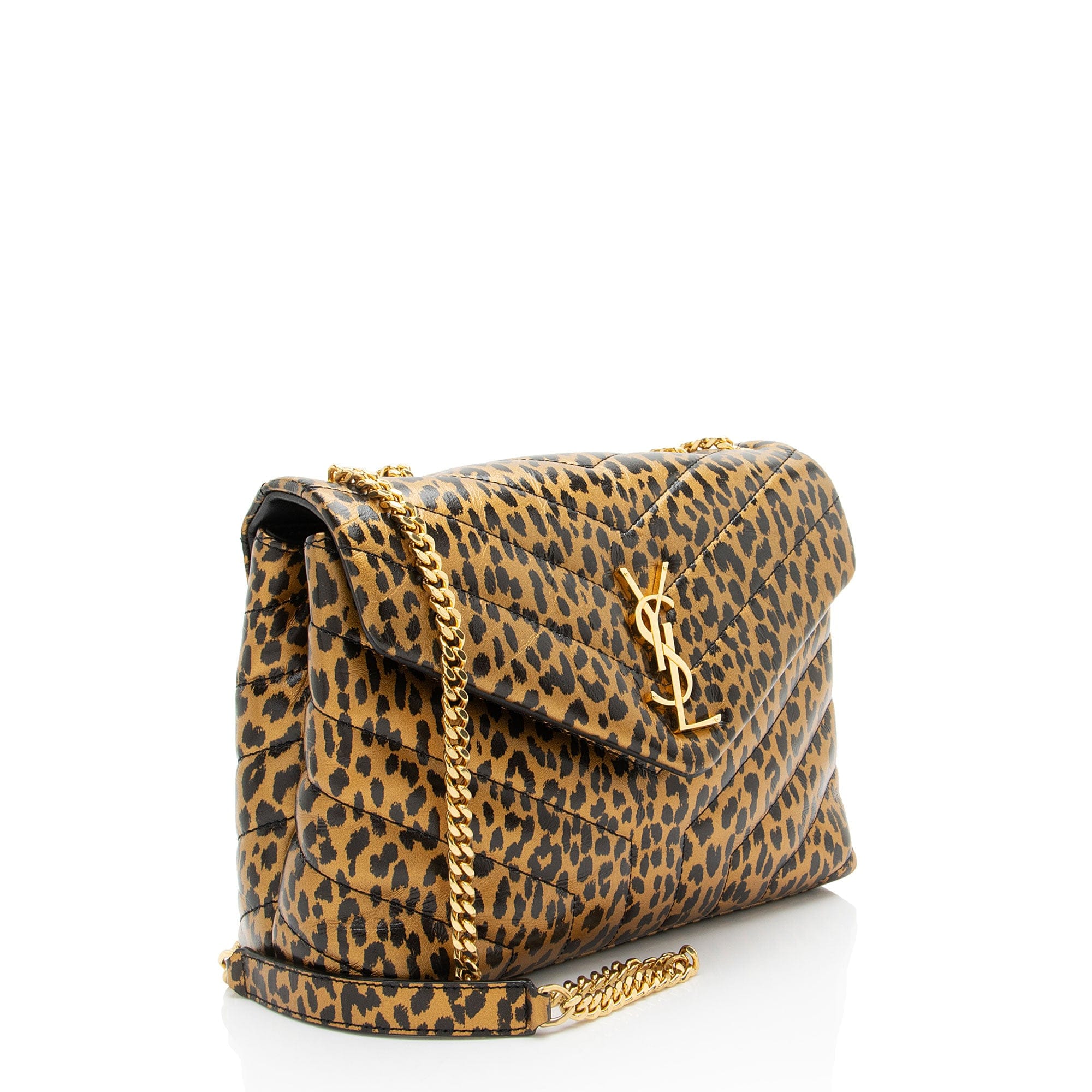 Saint Laurent Leopard Matelasse Calfskin Monogram LouLou Chain Small Shoulder