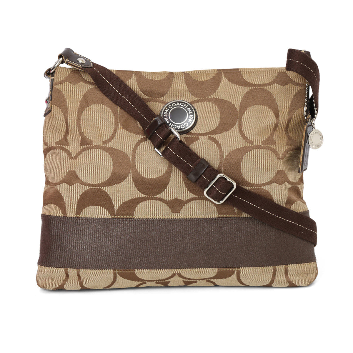 Coach Beige/Brown Monogram Signature Messenger Bag One Size