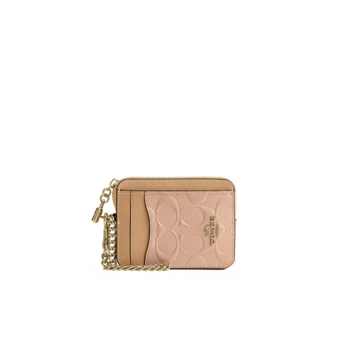 Coach Zip Card Case In Signature Leather With Charm