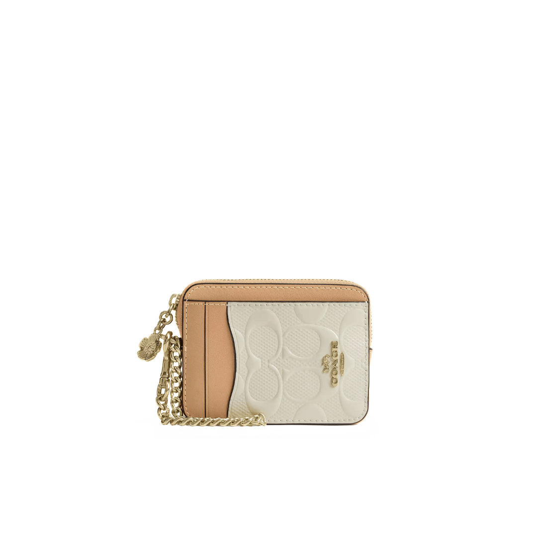 Coach Zip Card Case In Signature Leather With Charm
