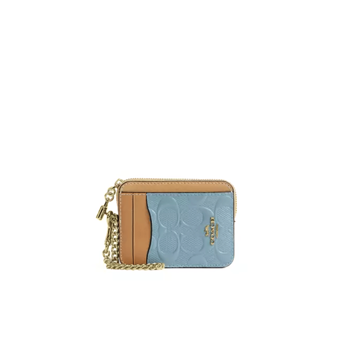 Coach Zip Card Case In Signature Leather With Charm