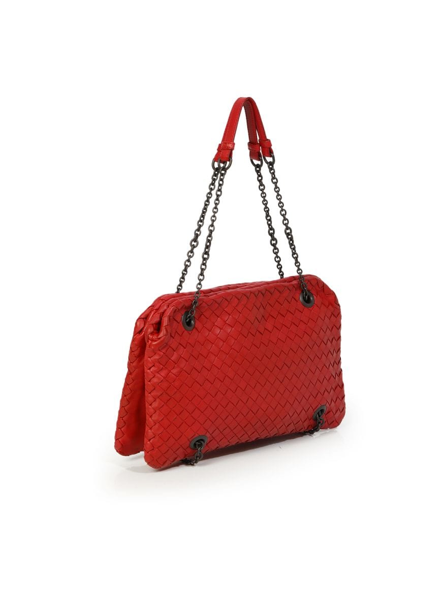 Bottega Veneta Red Intrecciato Nappa Leather Duo Shoulder Bag