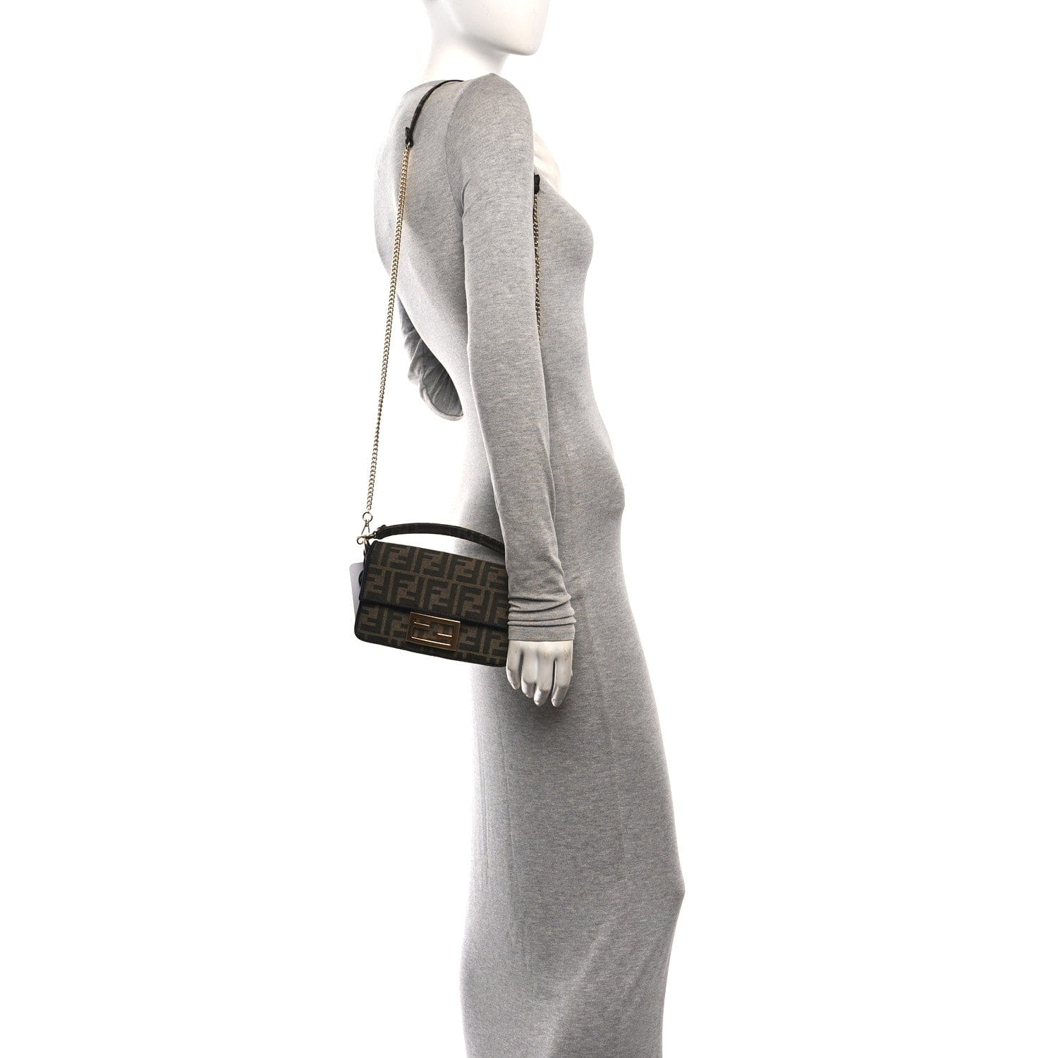 Fendi Fabric Jacquard FF 1974 Mini Baguette Tobacco Moro Black