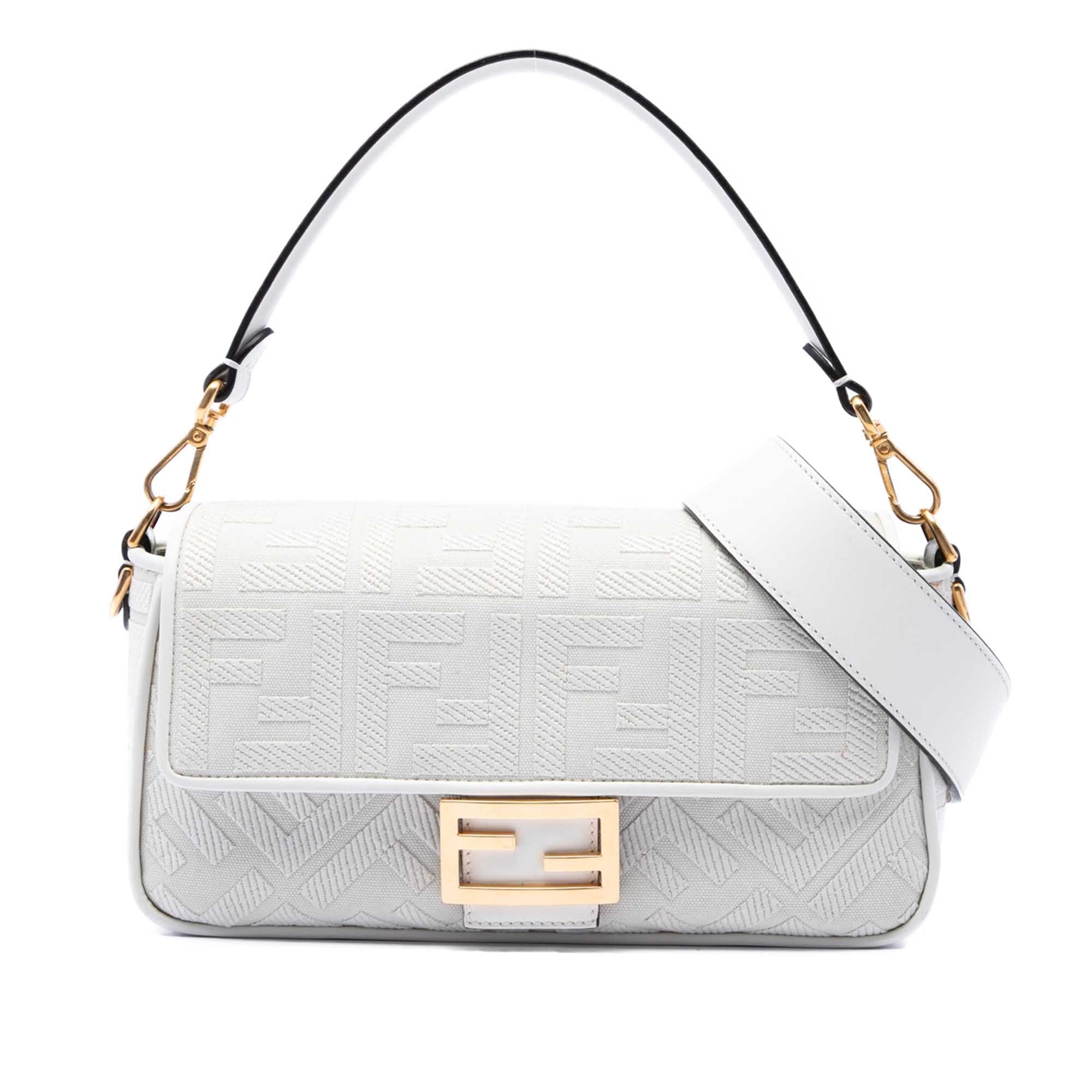 Fendi Zucca Embroidered Canvas Baguette Satchel