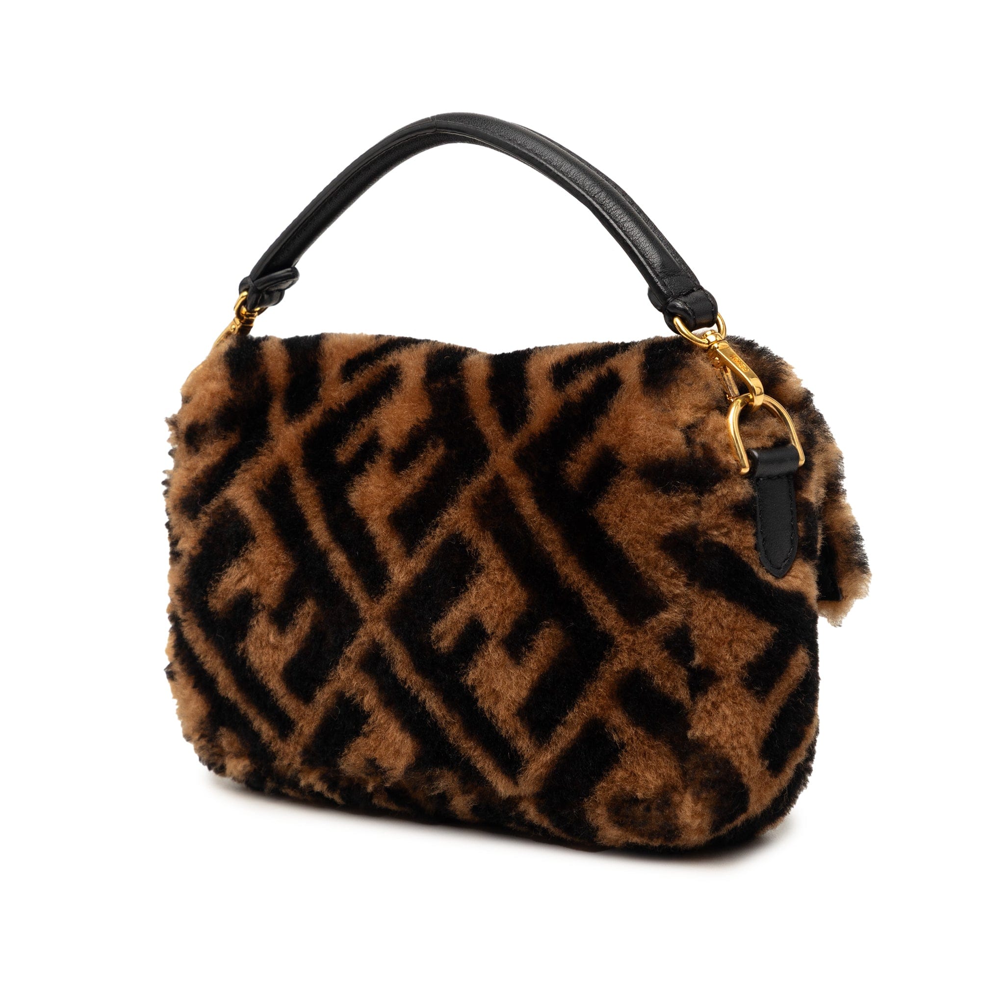 Fendi Mini Zucca Shearling Chain Baguette Satchel