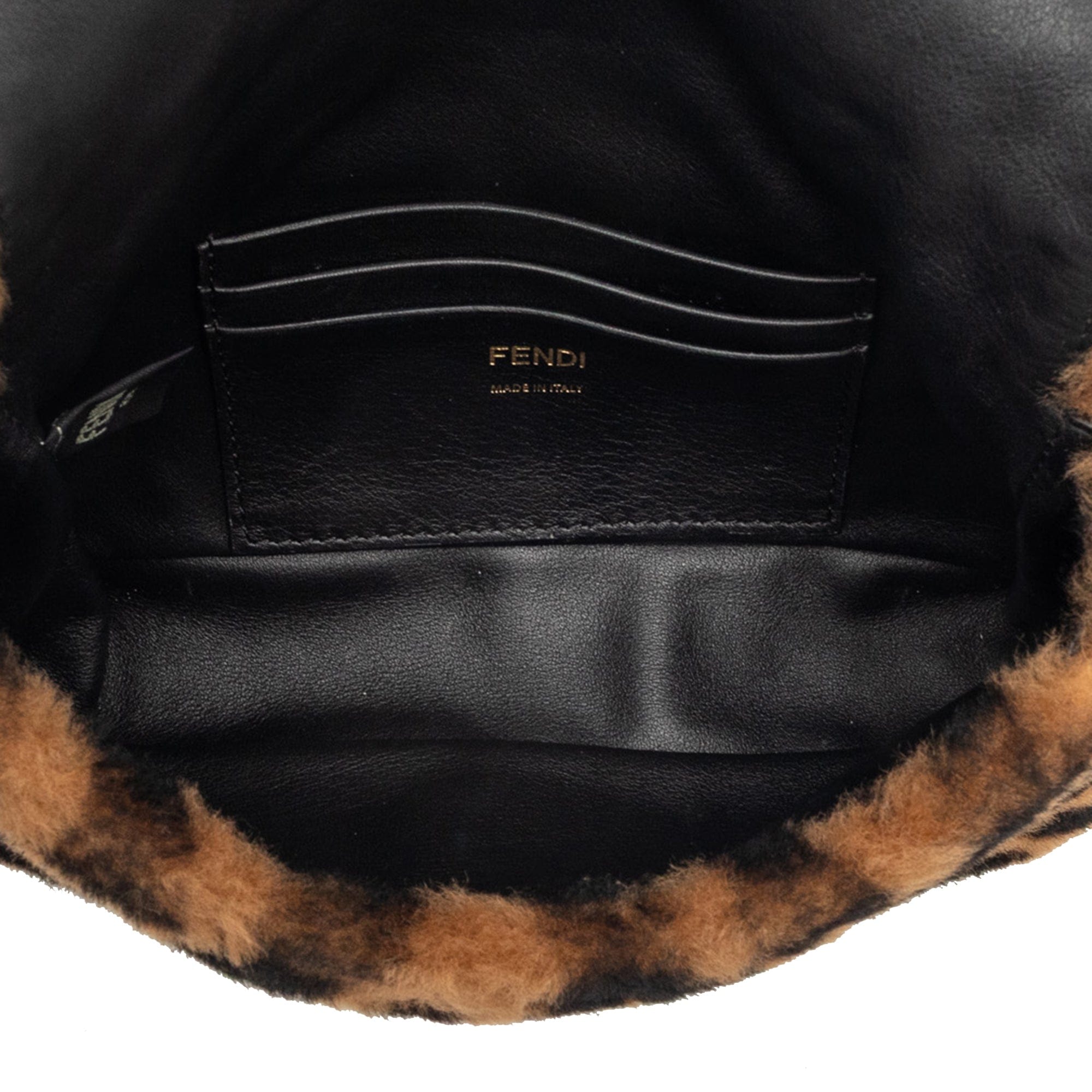 Fendi Mini Zucca Shearling Chain Baguette Satchel
