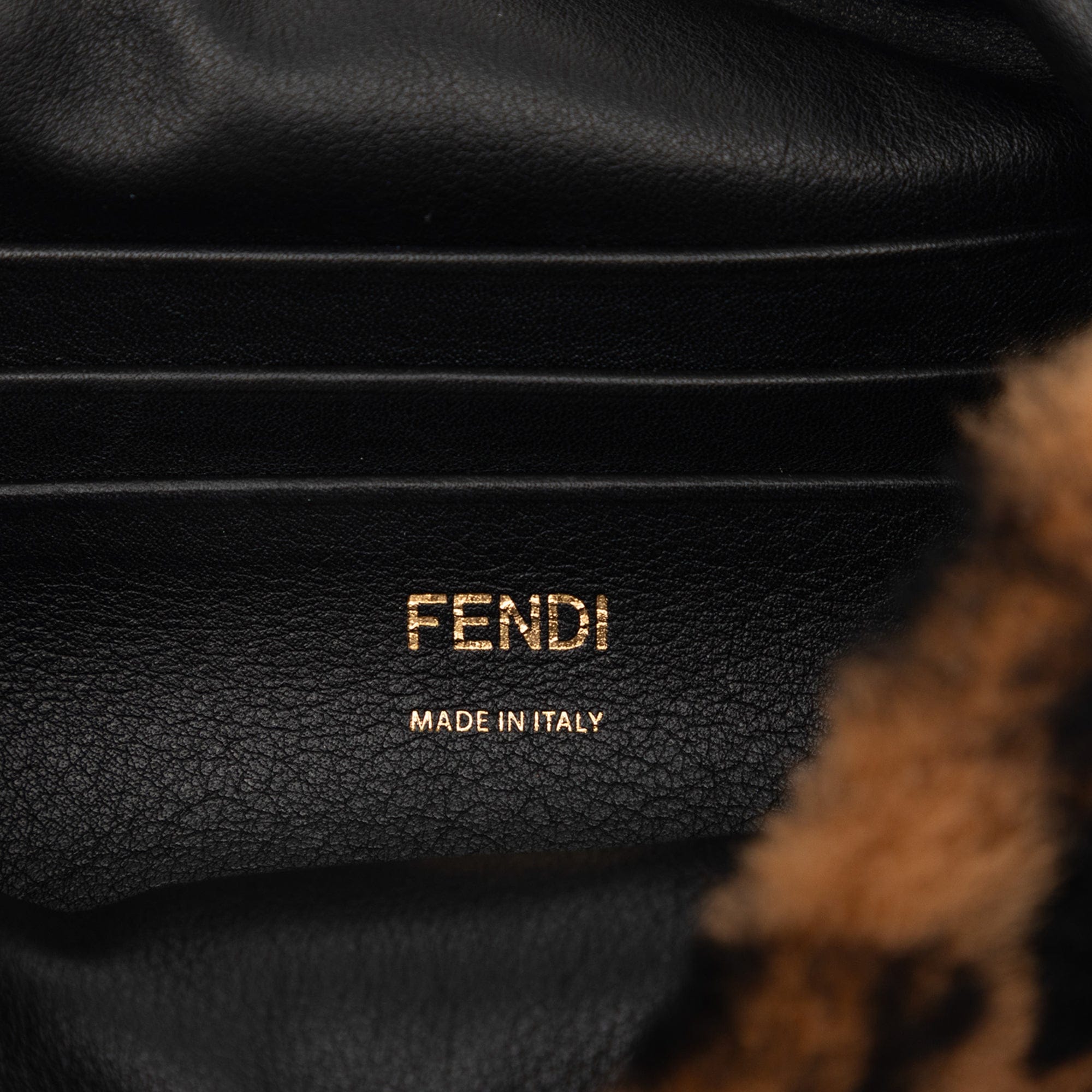 Fendi Mini Zucca Shearling Chain Baguette Satchel