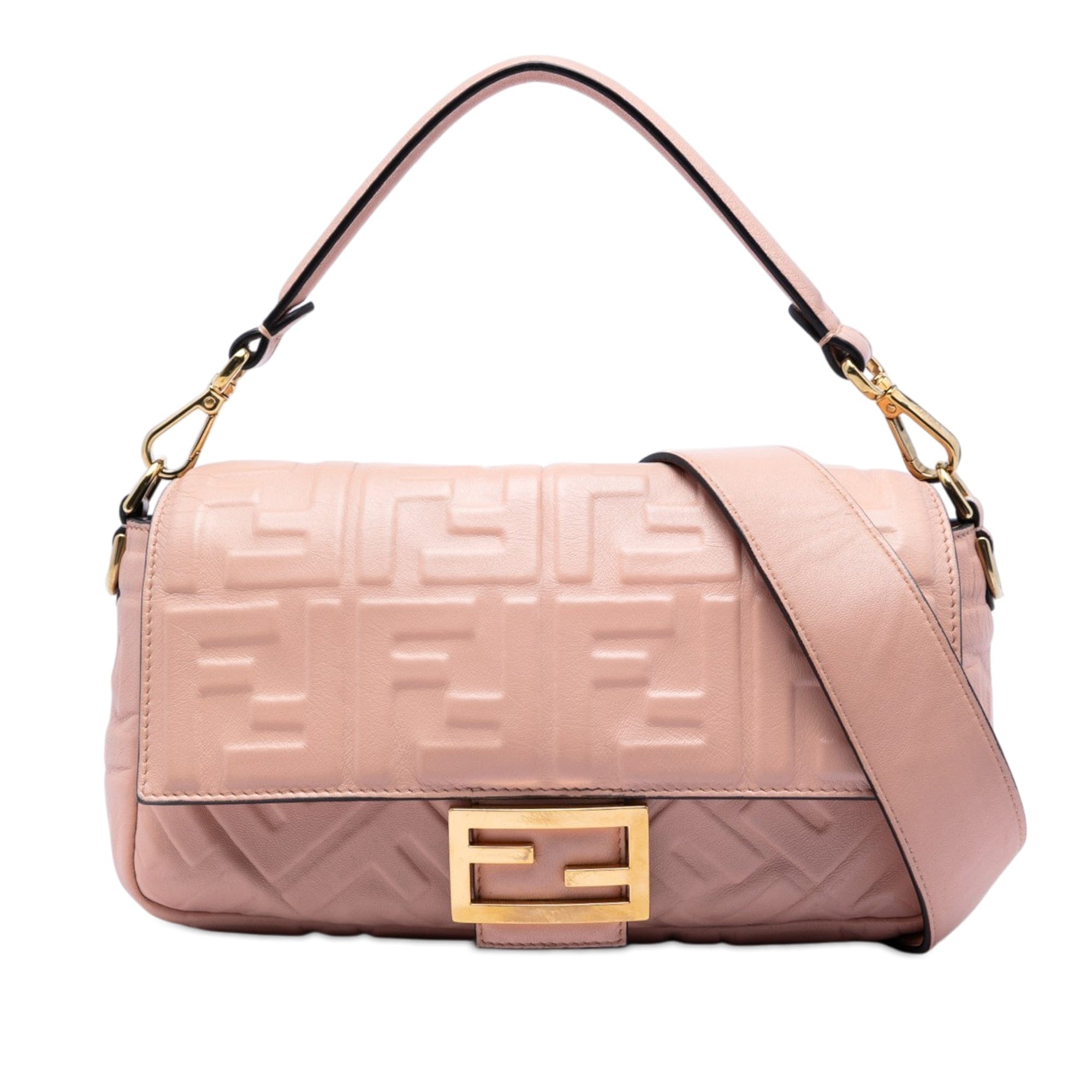 Fendi Zucca Embossed Leather Baguette Satchel