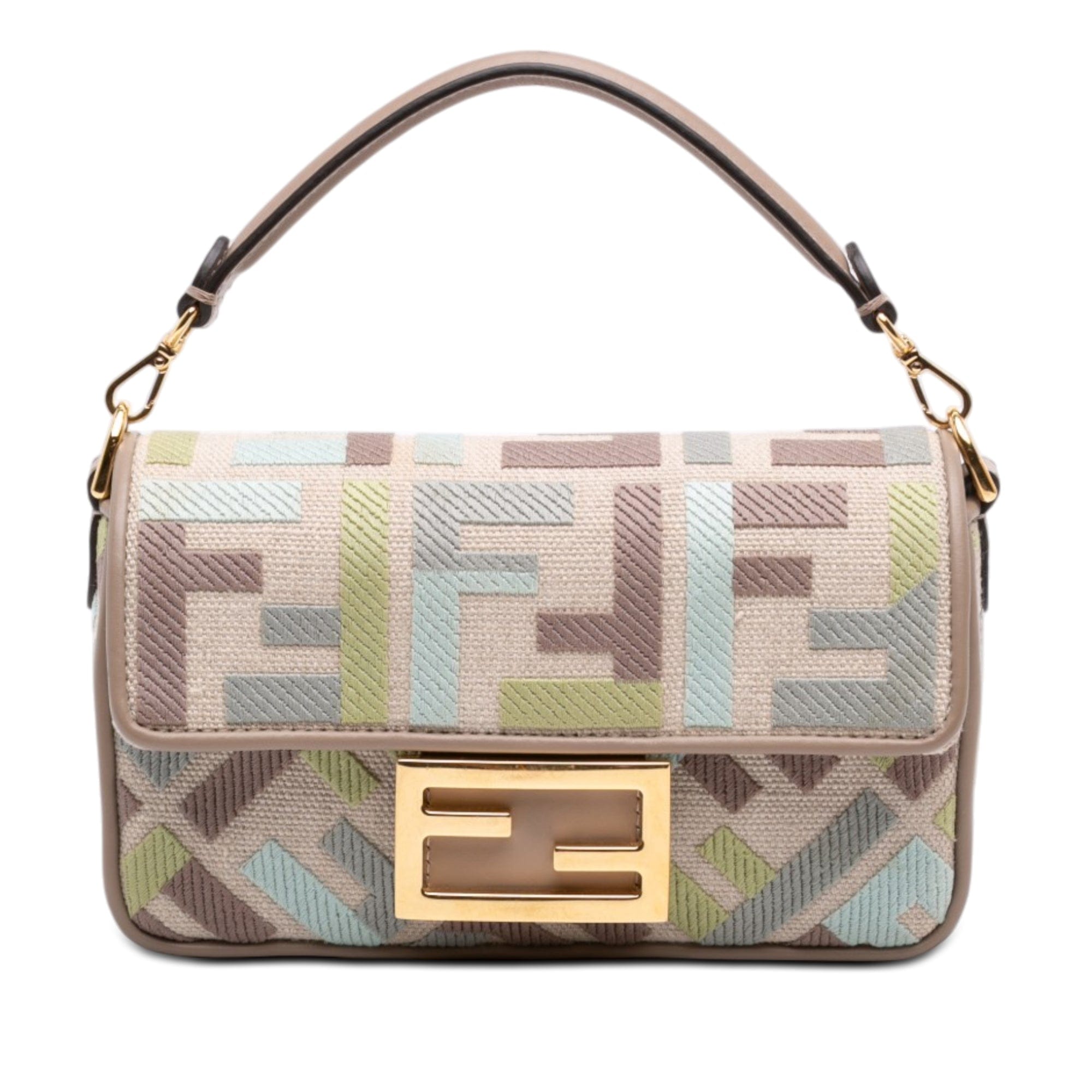 Fendi Mini Zucca Embroidered Canvas Baguette Satchel