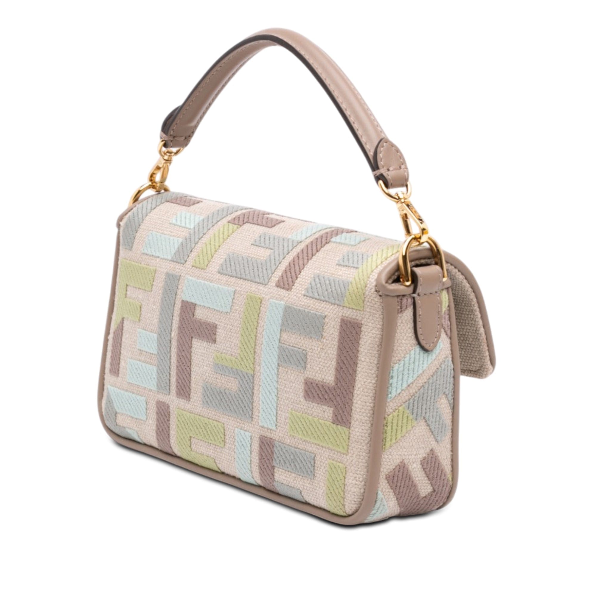 Fendi Mini Zucca Embroidered Canvas Baguette Satchel