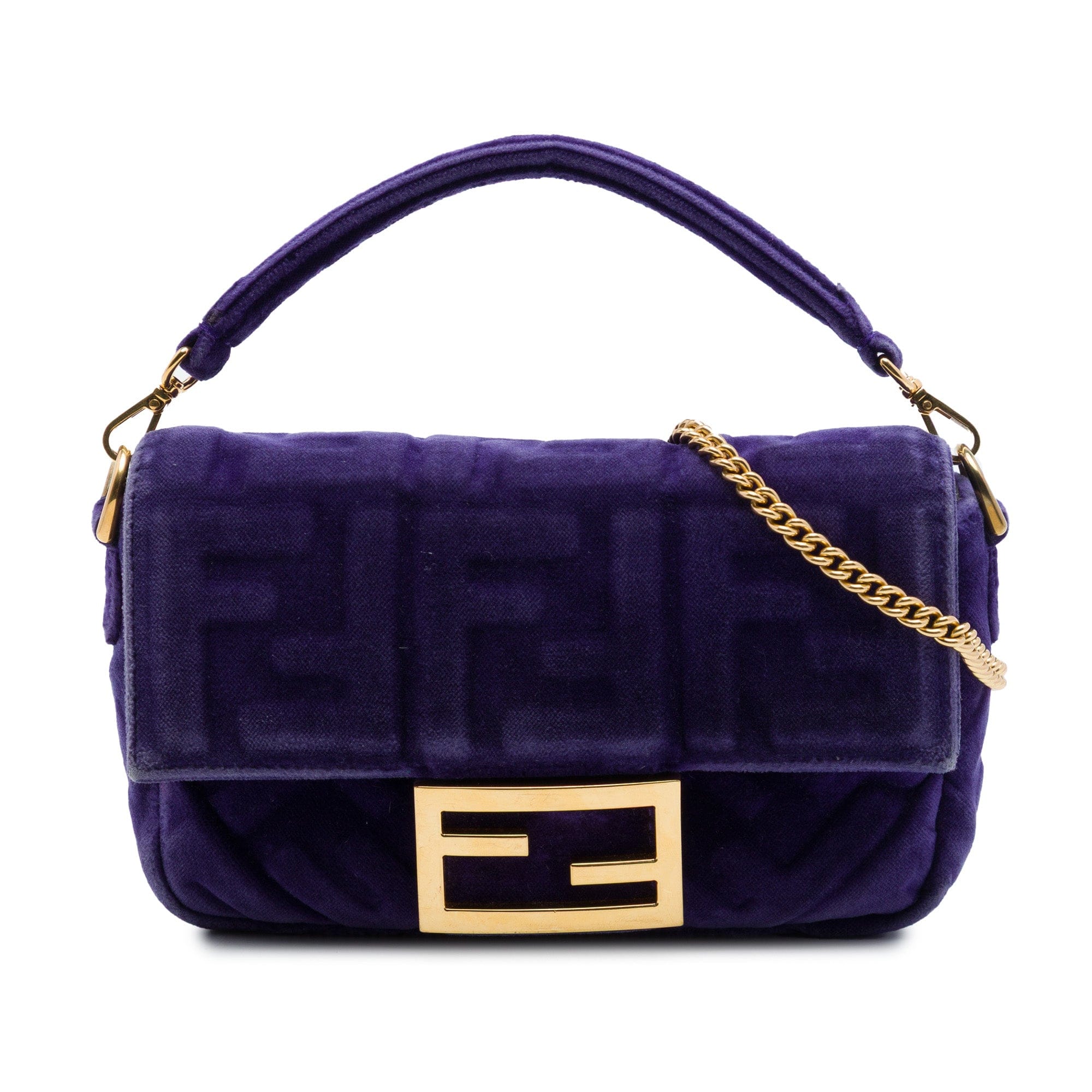 Fendi Mini Zucca Embossed Velvet Baguette Satchel