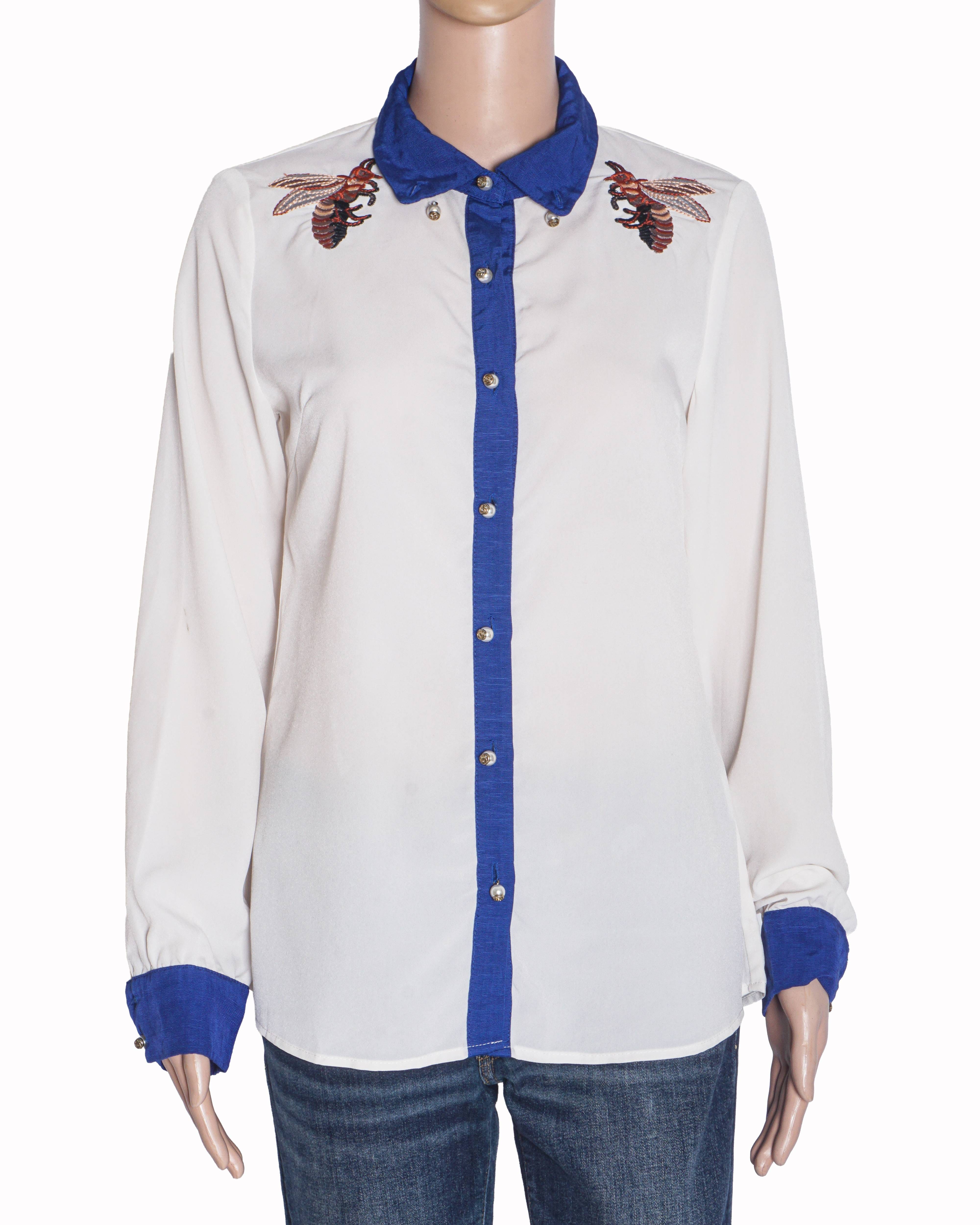 Gucci Cream Bee Embroidered Shirt