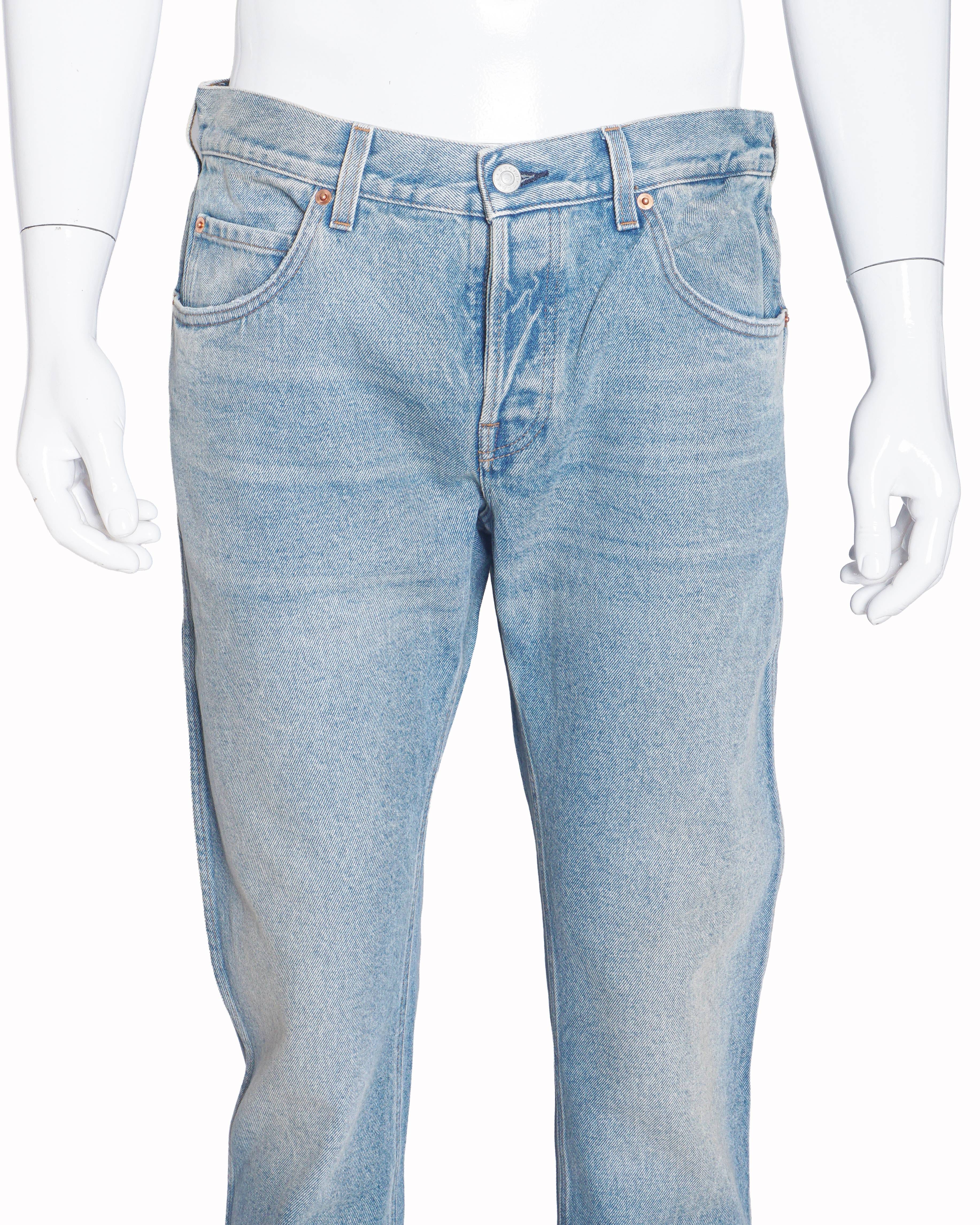Gucci Men's Light Blue Web Stripe Selvedge Denim Jeans