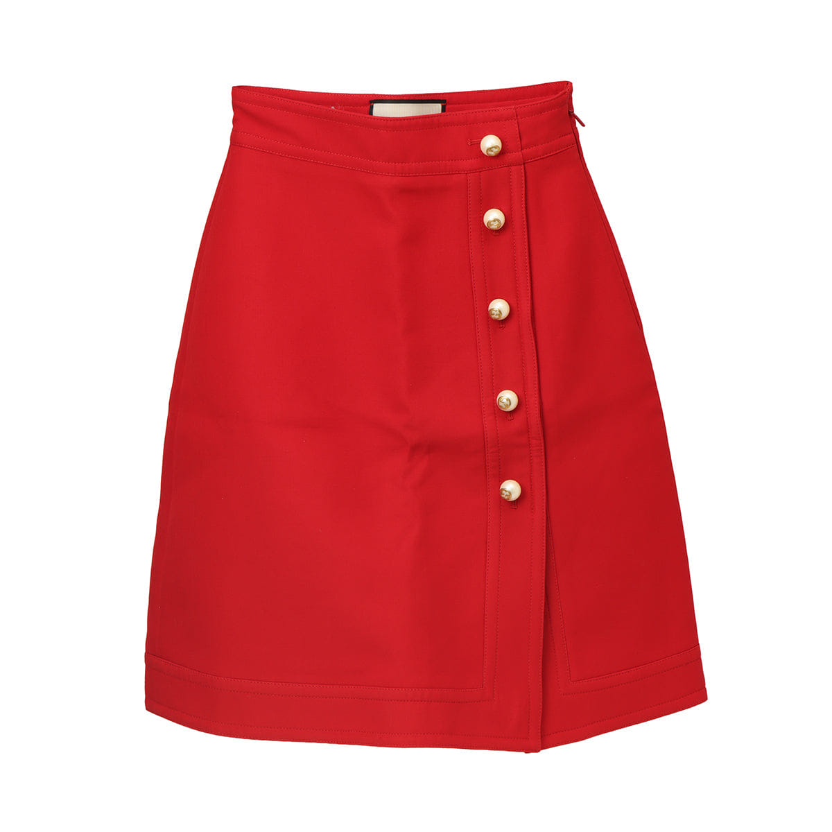 Gucci Red Mini Skirt With Gold And Pearl Button Detailing - Size 36