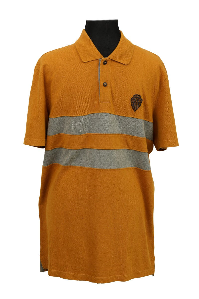 Gucci Size L Gray Stripe Mustard Yellow Polo T - Shirt