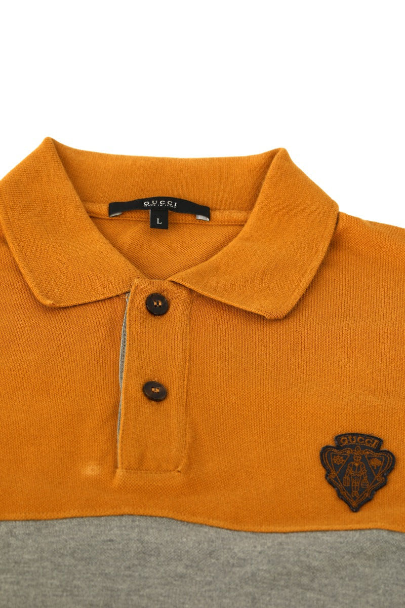 Gucci Size L Gray Stripe Mustard Yellow Polo T - Shirt