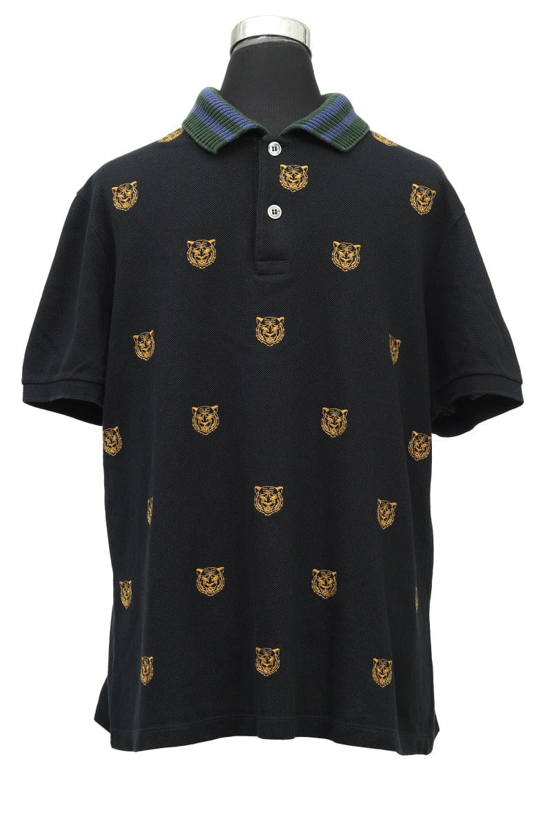 Gucci Black Embroidered Pique Polo T-Shirt
