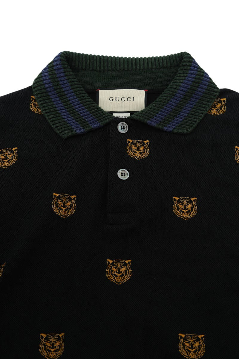 Gucci Black Embroidered Pique Polo T-Shirt