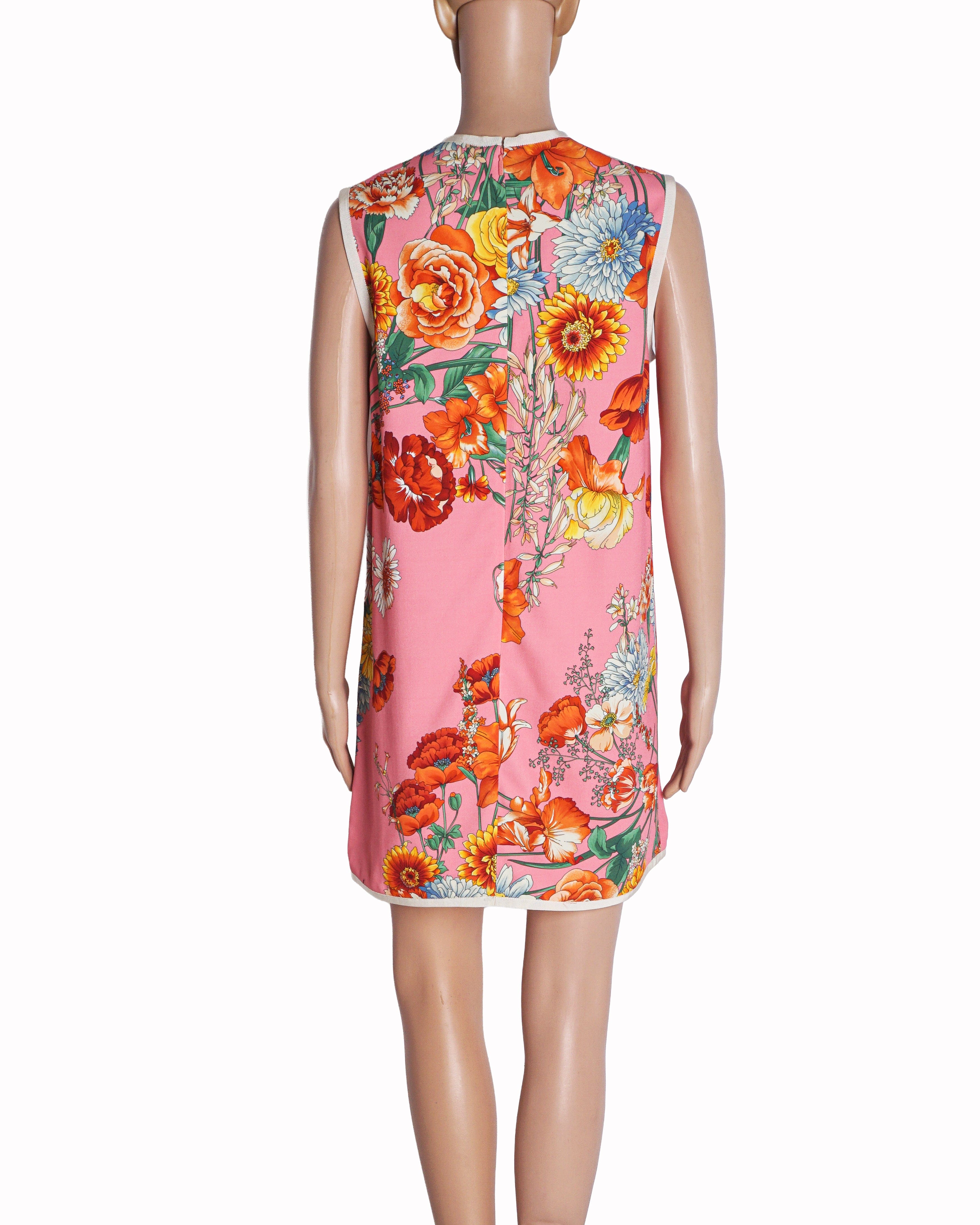 Gucci Pink Botanical Floral Print Sleeveless Shift Dress