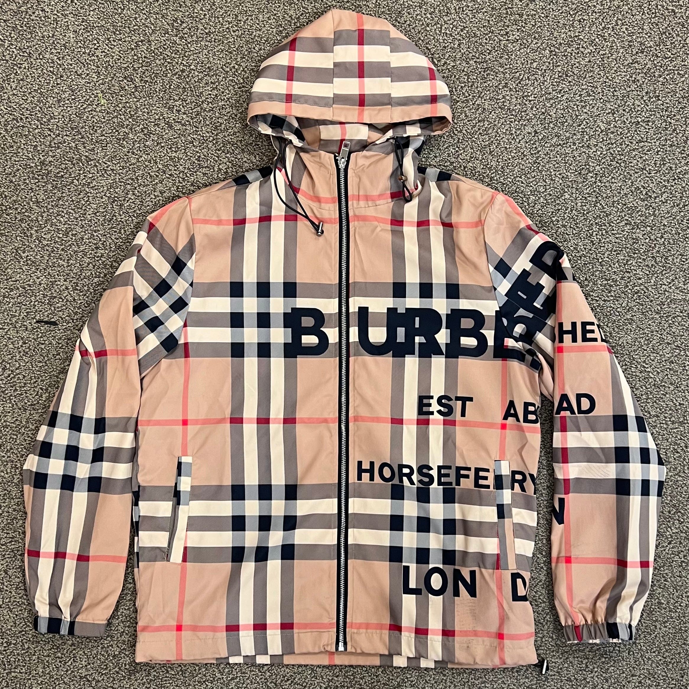 Burberry Tartan Motif Nylon Jacket Beige