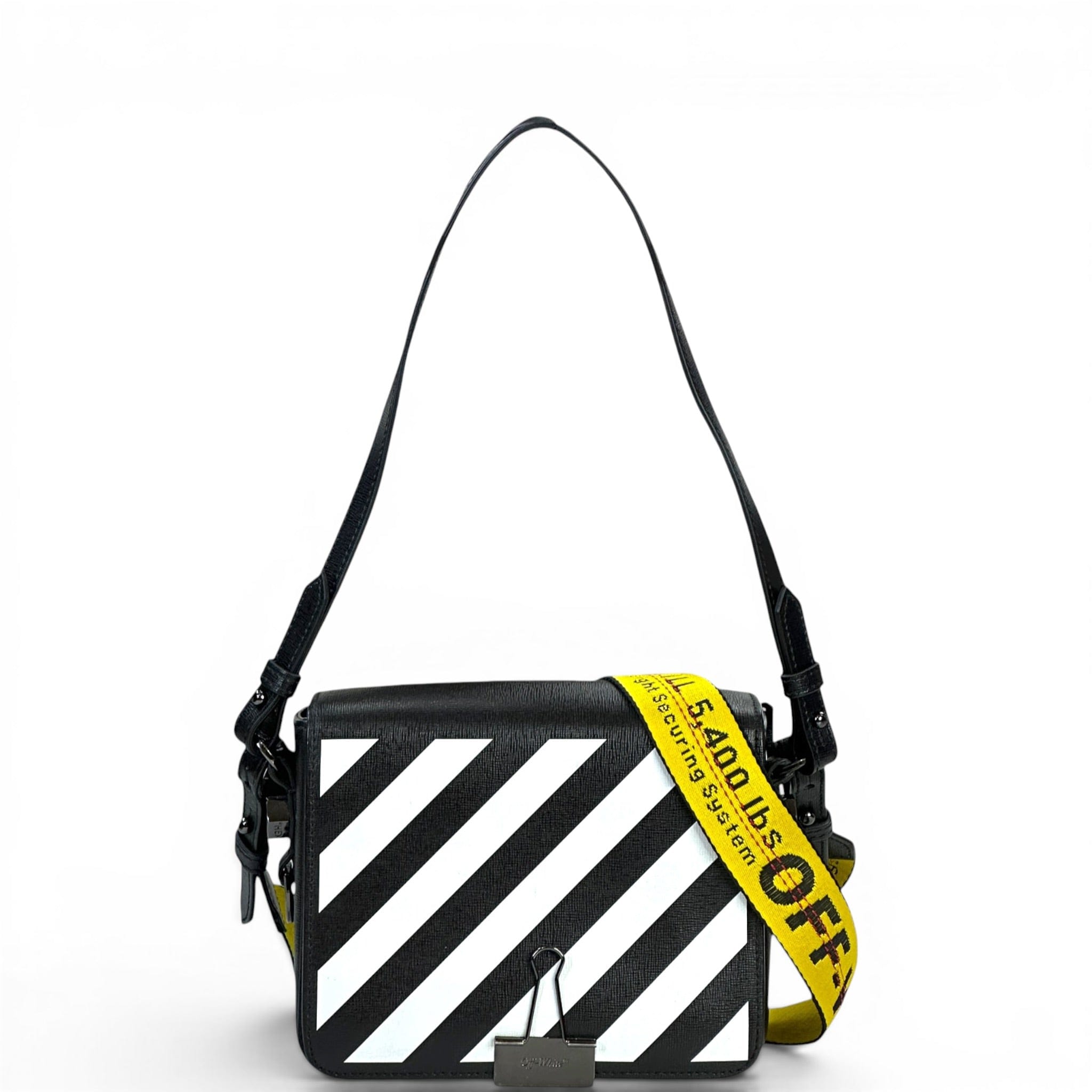 Off - White Diagonal Binder Clip Crossbody Bag Black/White Leather