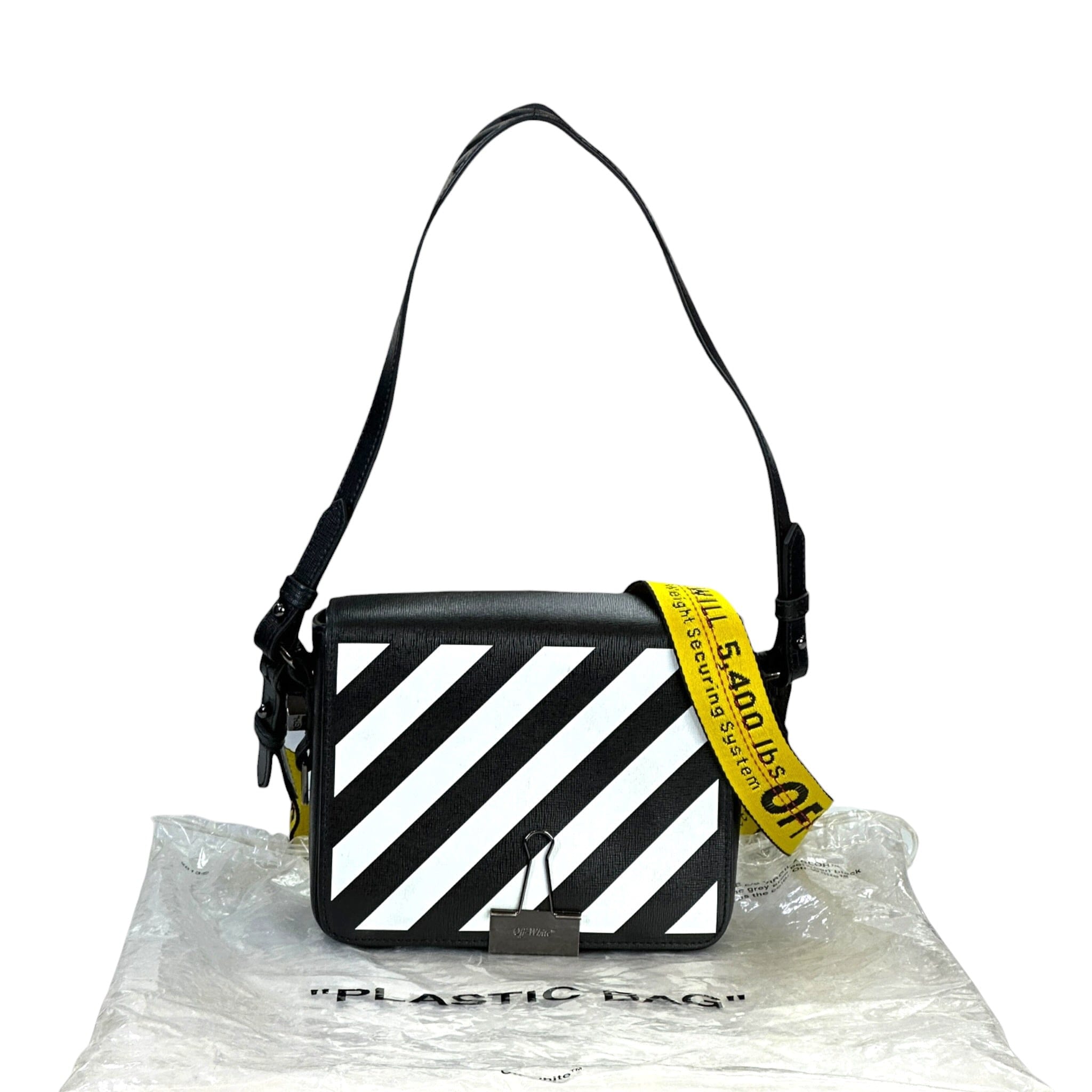 Off - White Diagonal Binder Clip Crossbody Bag Black/White Leather