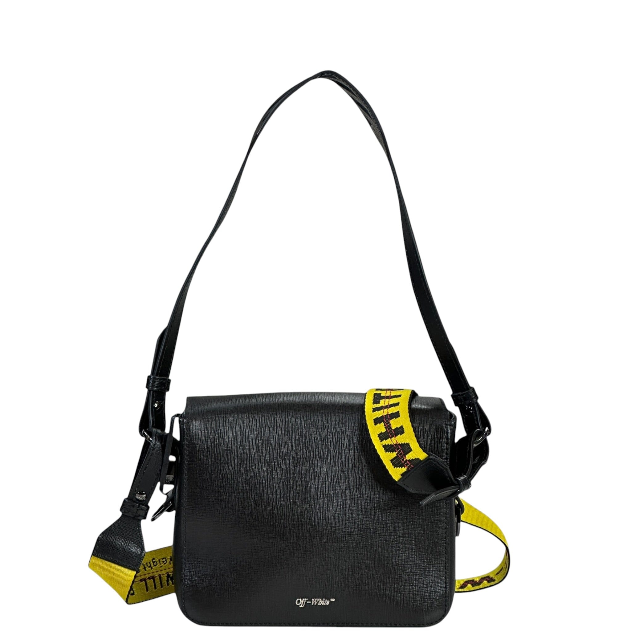 Off - White Diagonal Binder Clip Crossbody Bag Black/White Leather