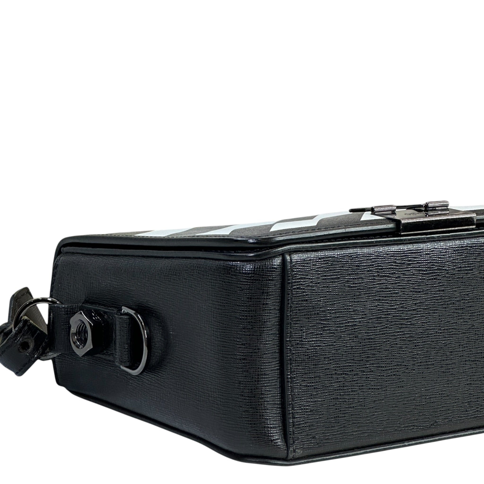 Off - White Diagonal Binder Clip Crossbody Bag Black/White Leather