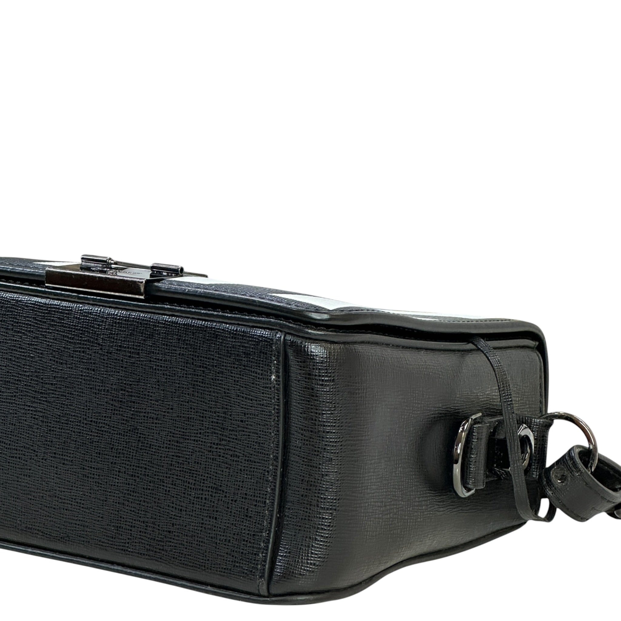 Off - White Diagonal Binder Clip Crossbody Bag Black/White Leather