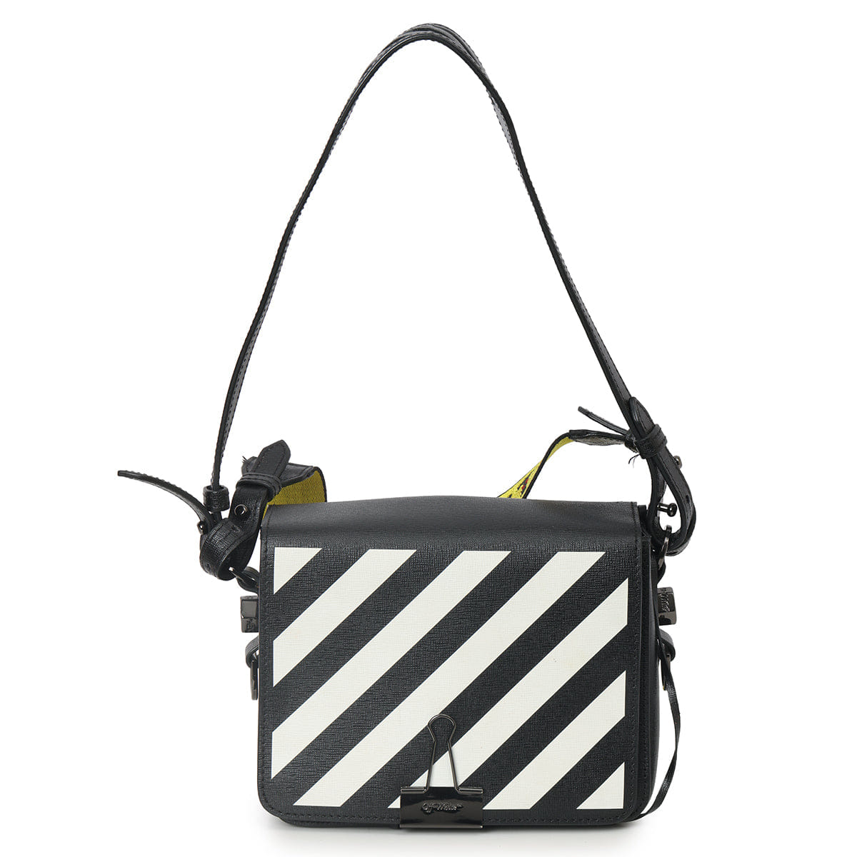 Off White Black & White Leather Diagonal Binder Clip Crossbody Bag