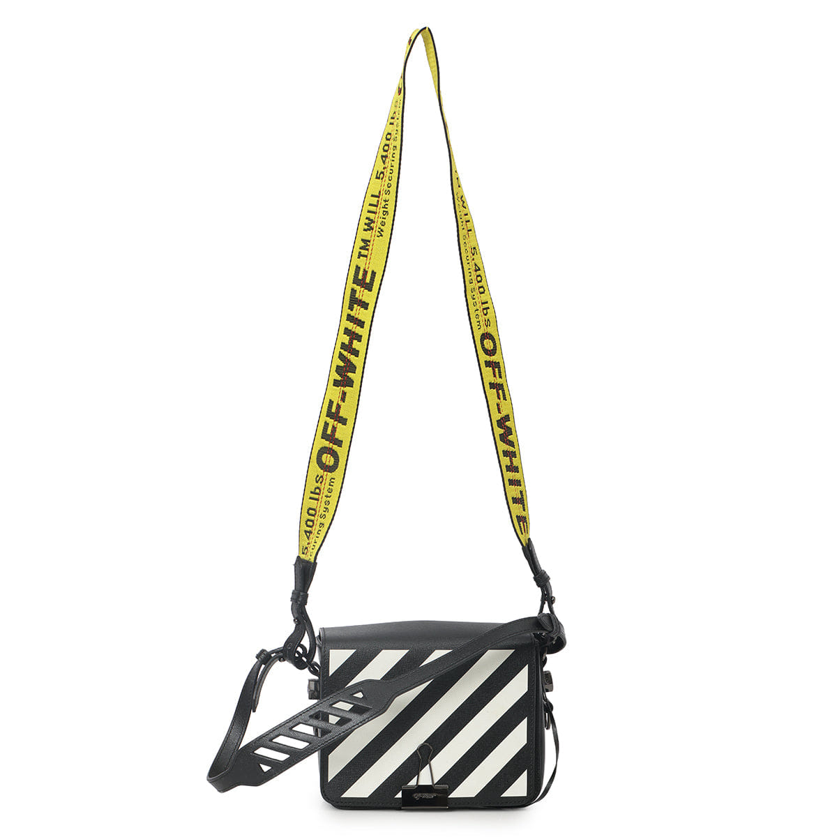 Off White Black & White Leather Diagonal Binder Clip Crossbody Bag