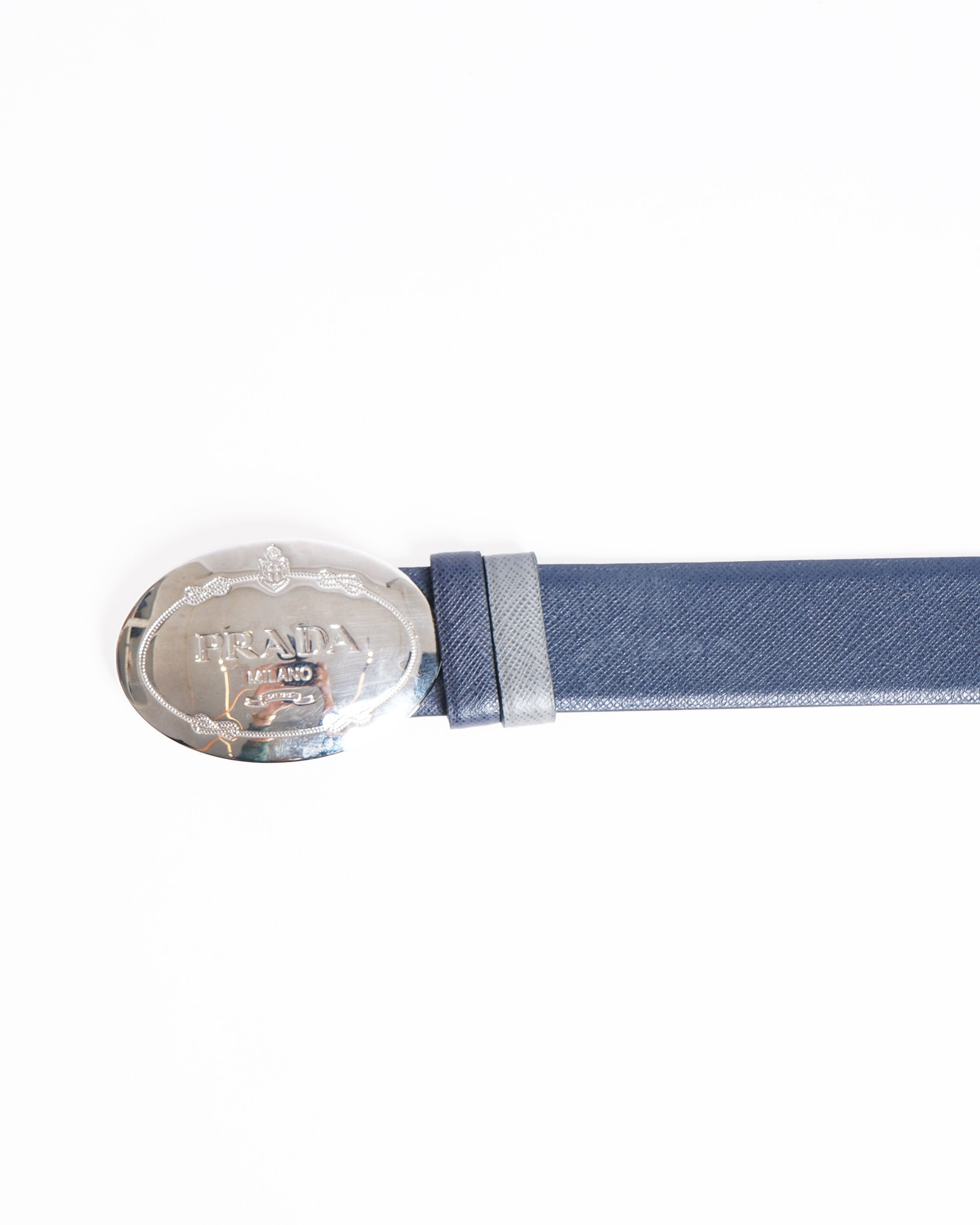 Prada Men's Buckle Belt In Navy Blue