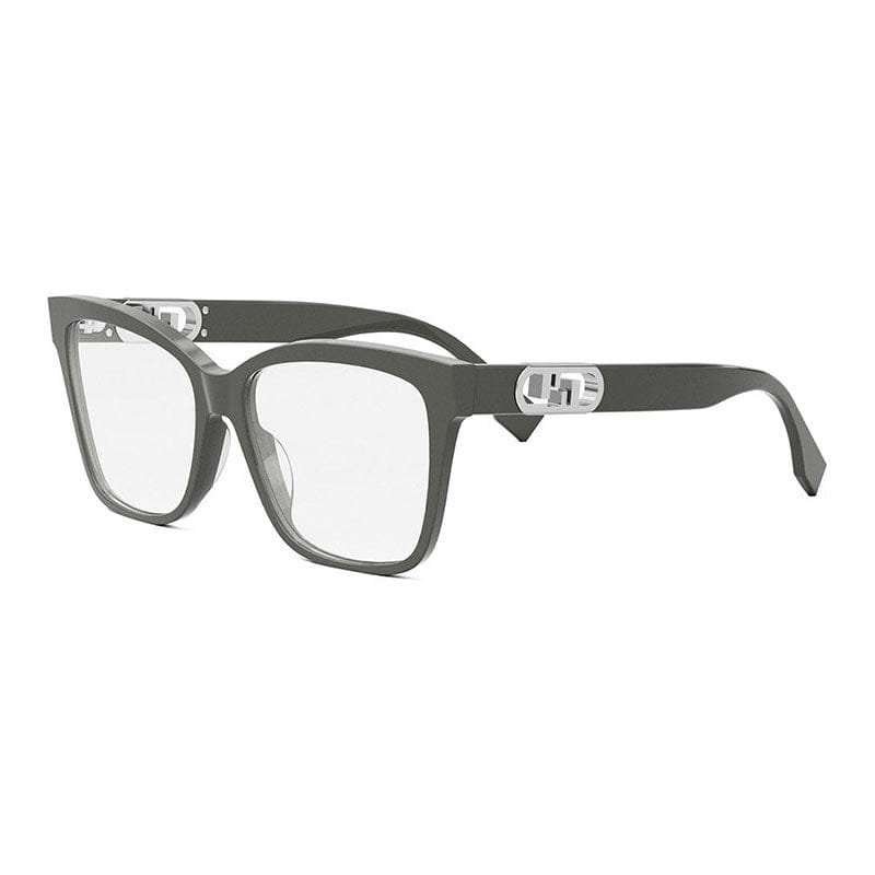 Fendi Eyeglasses Square Full Rim, Shiny Grey Frame and Clear Demo Lenses Lens FE50025I020