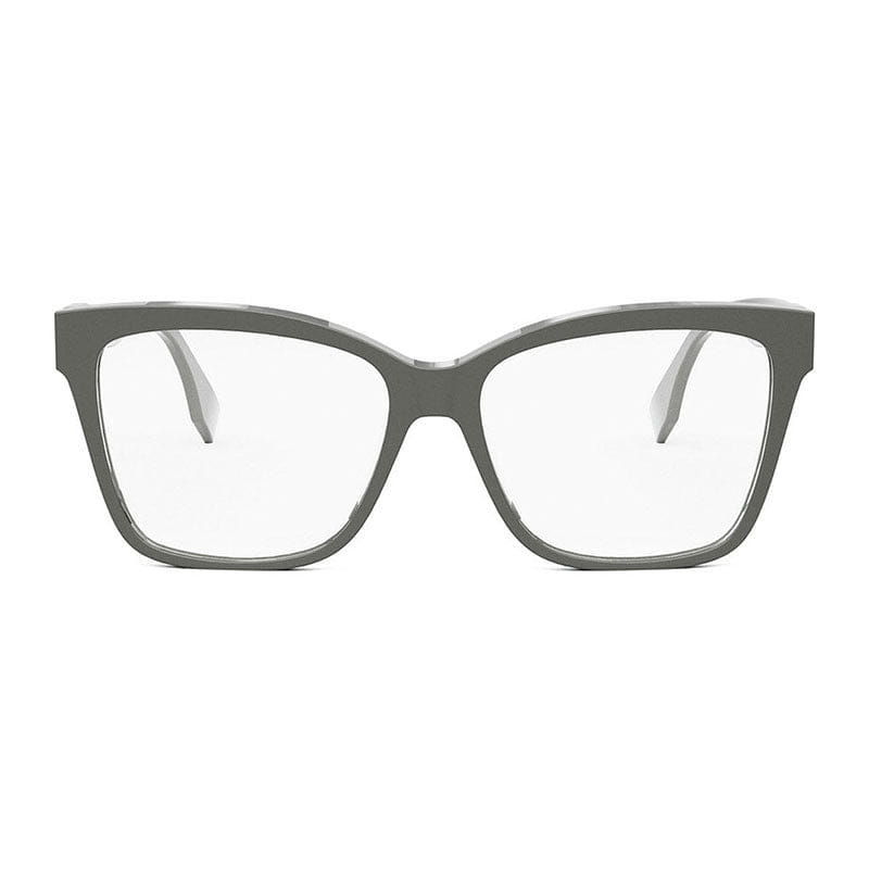 Fendi Eyeglasses Square Full Rim, Shiny Grey Frame and Clear Demo Lenses Lens FE50025I020