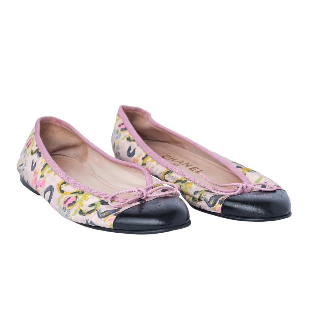 Chanel Multicolor Canvas and Patent Leather Cap - Toe Ballet Flats - '00s