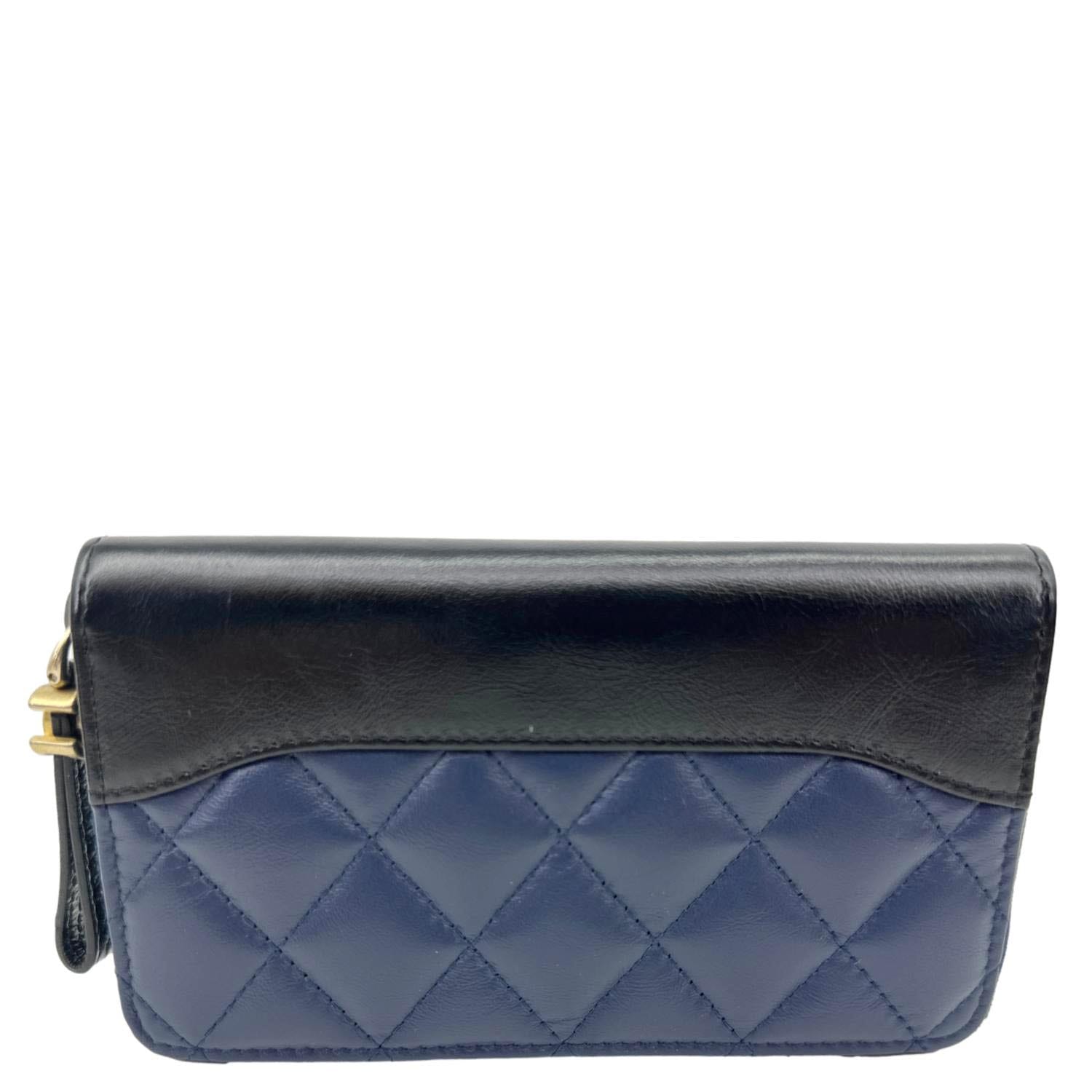 CHANEL Gabrielle Aged Quilted Calfskin Leather Zip Around Wallet Blue