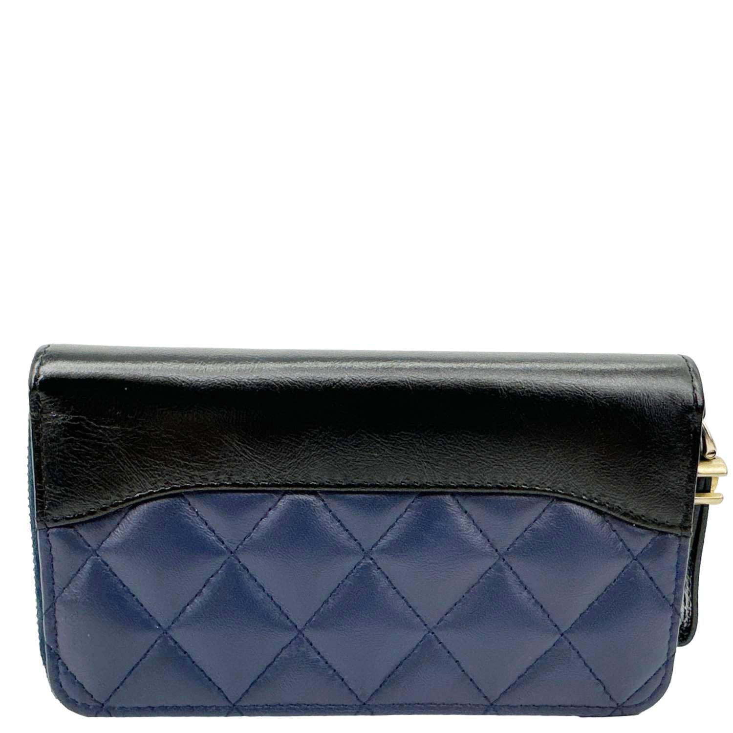 CHANEL Gabrielle Aged Quilted Calfskin Leather Zip Around Wallet Blue