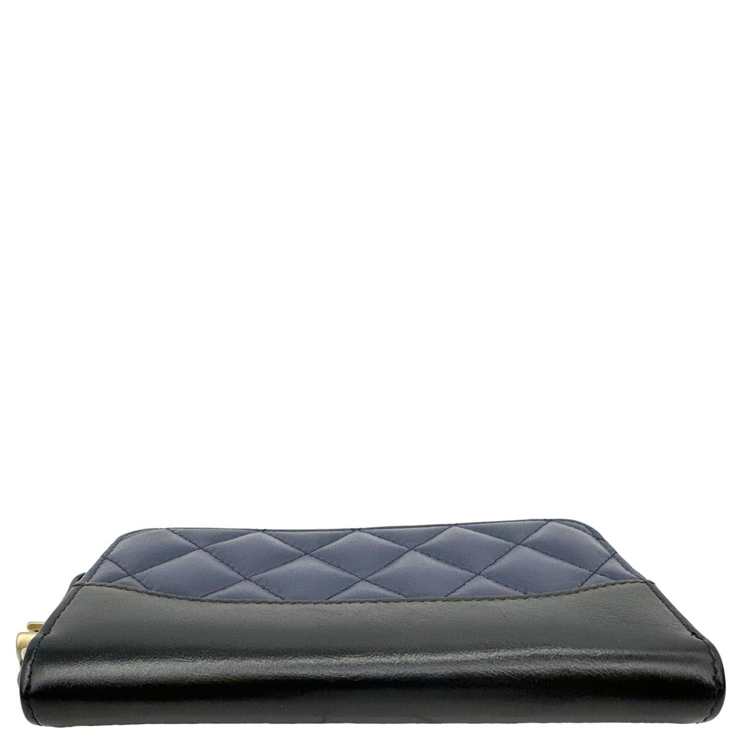 CHANEL Gabrielle Aged Quilted Calfskin Leather Zip Around Wallet Blue