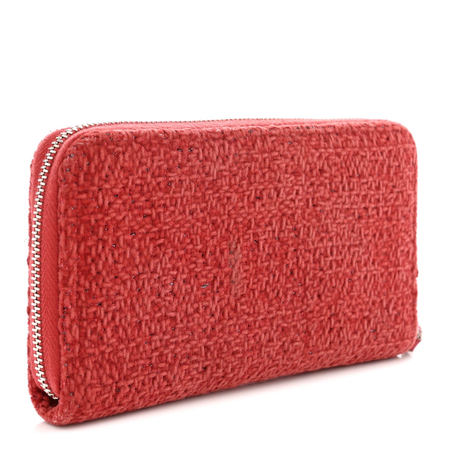 Chanel Lurex Boucle Deauville Medium Zip Around Wallet Red