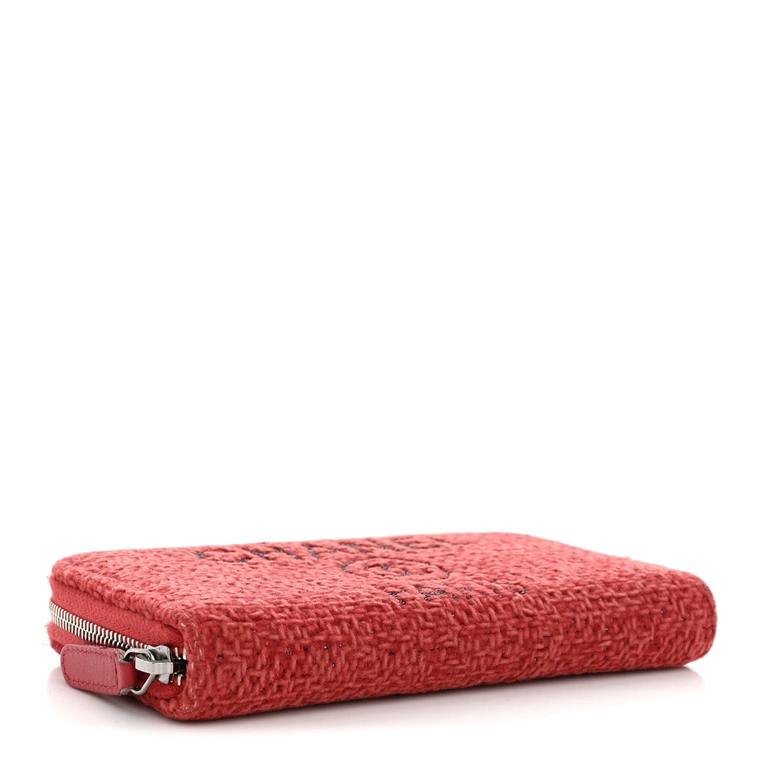 Chanel Lurex Boucle Deauville Medium Zip Around Wallet Red