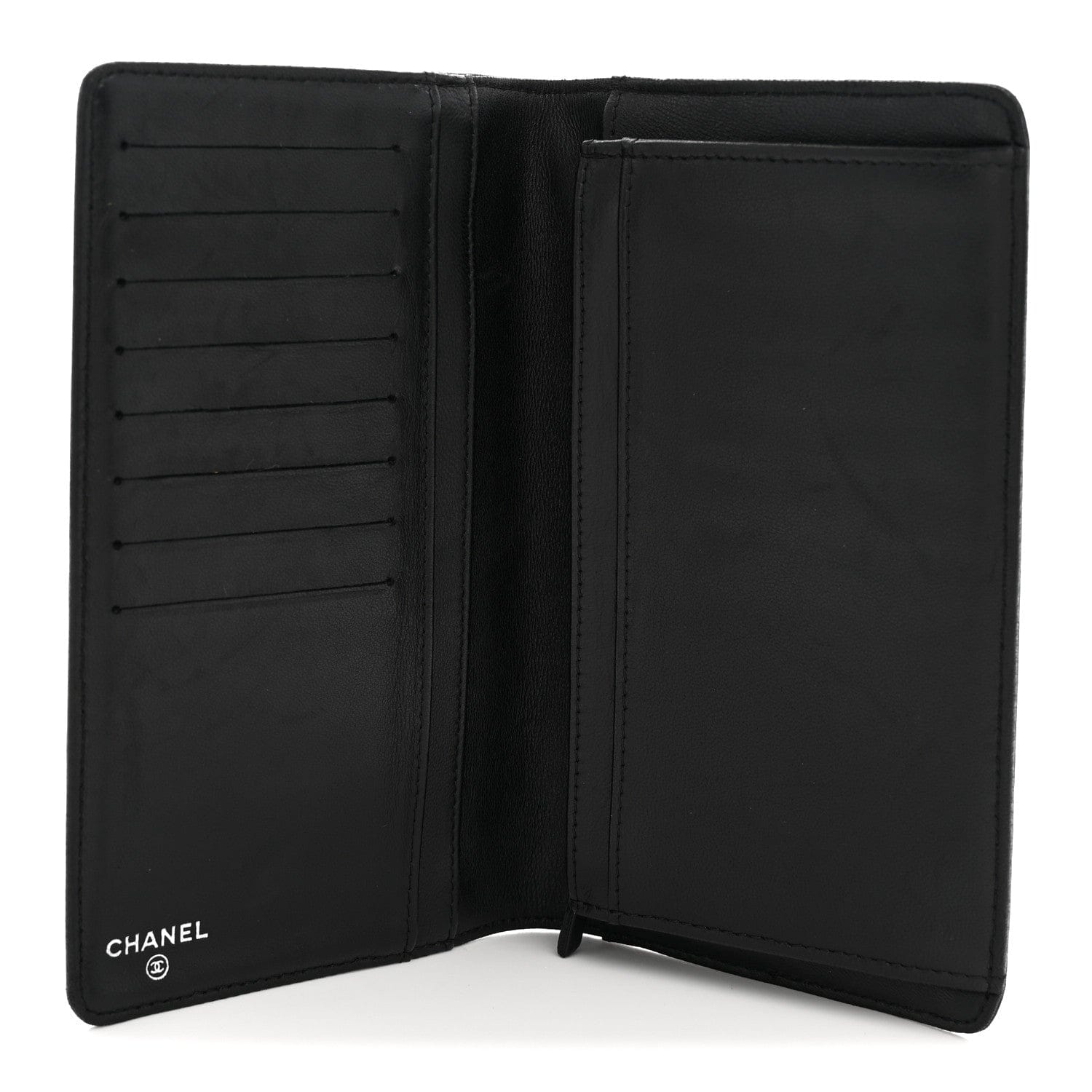 Chanel Lambskin Camellia Embossed Yen Wallet Black